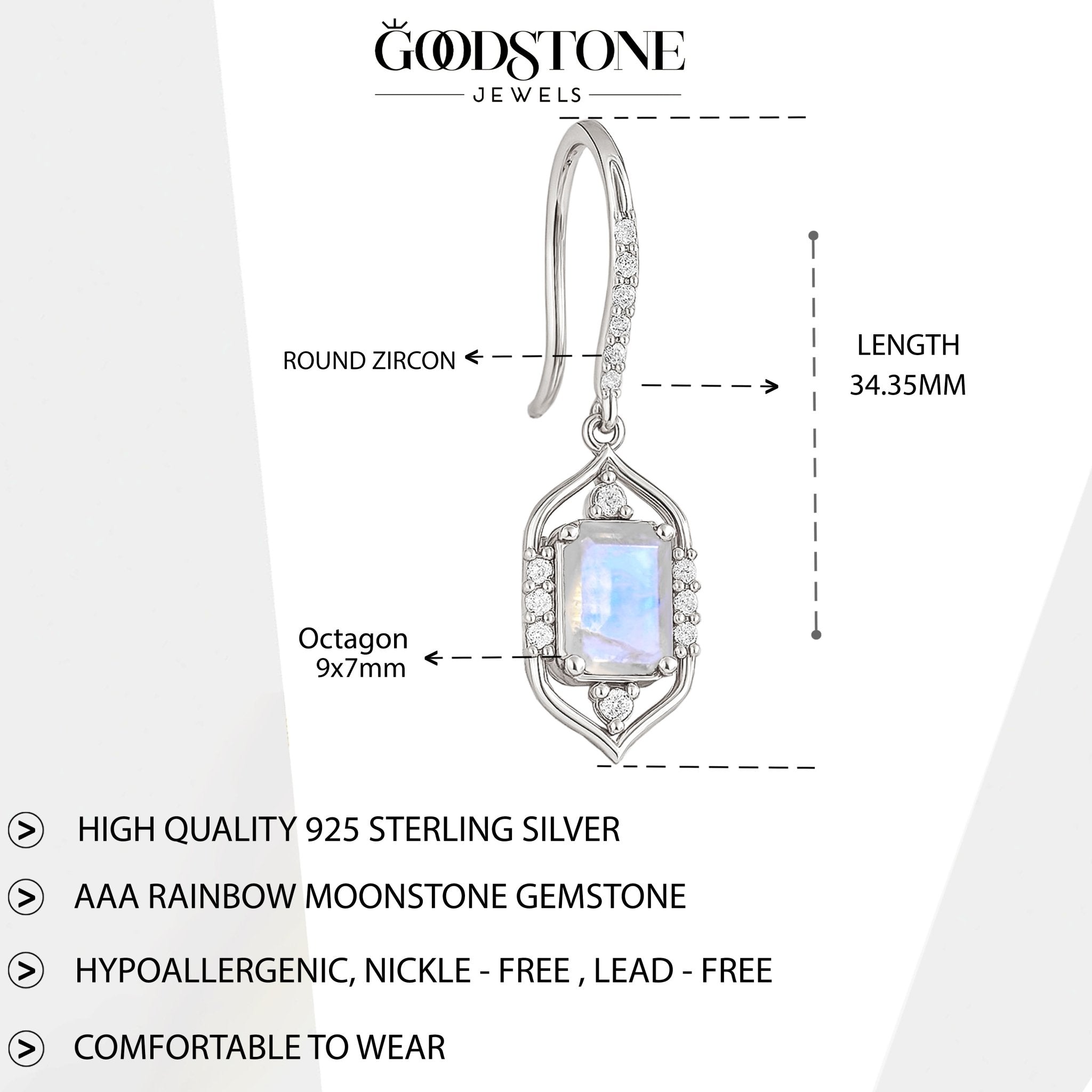 Rainbow Moonstone Drop and Dangle Silver Earrings - Goodstone Jewels