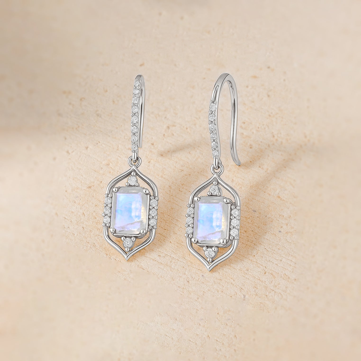 Rainbow Moonstone Drop and Dangle Silver Earrings - Goodstone Jewels