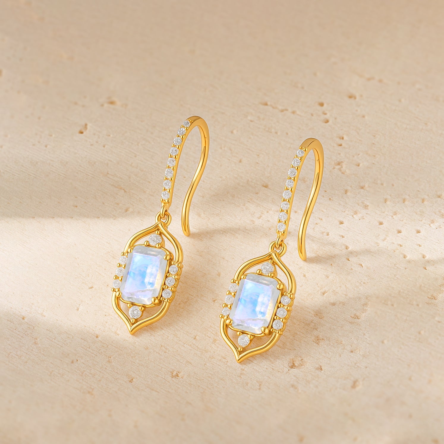 Rainbow Moonstone Drop and Dangle Silver Earrings - Goodstone Jewels