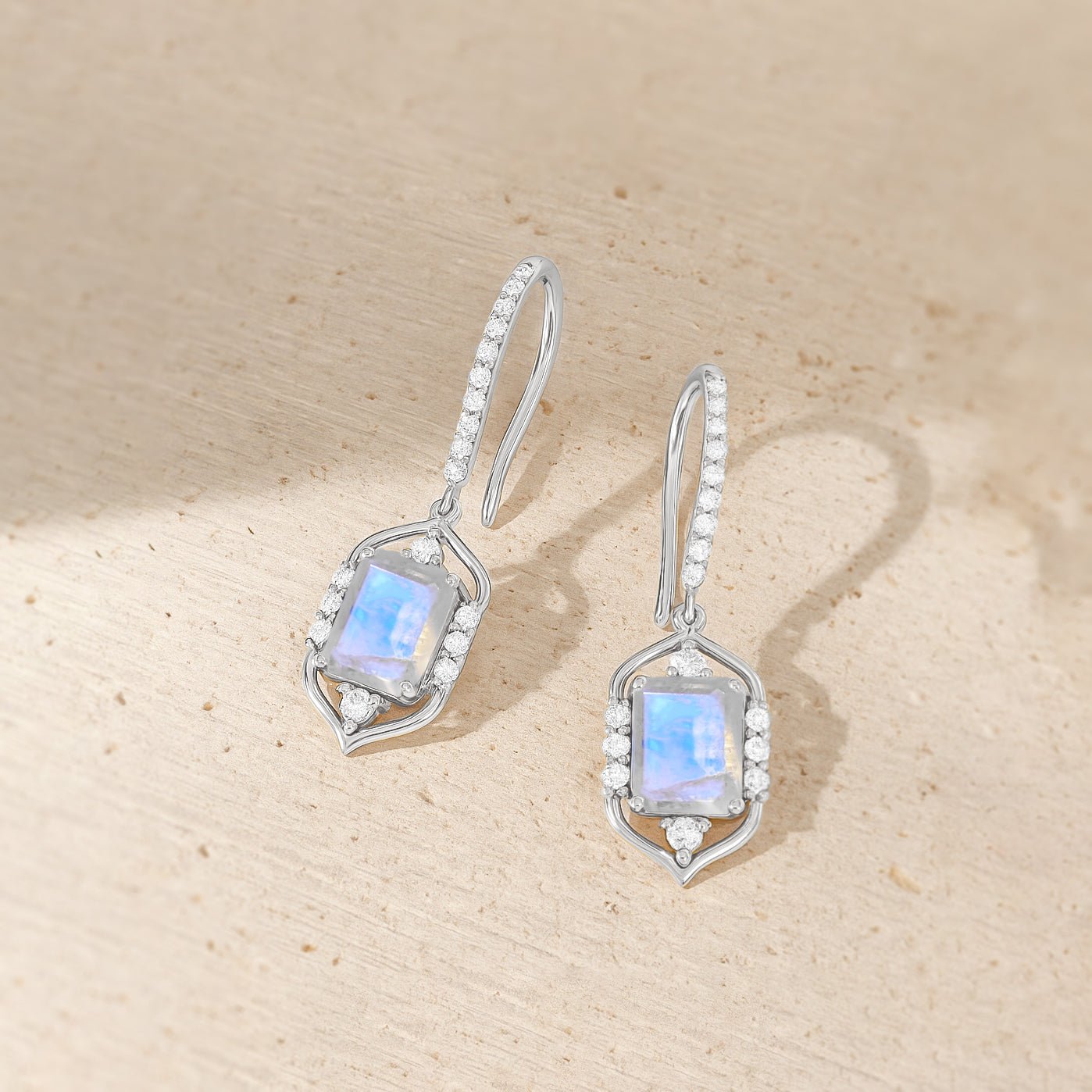 Rainbow Moonstone Drop and Dangle Silver Earrings - Goodstone Jewels