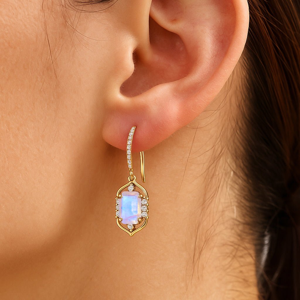 Rainbow Moonstone Drop and Dangle Silver Earrings - Goodstone Jewels