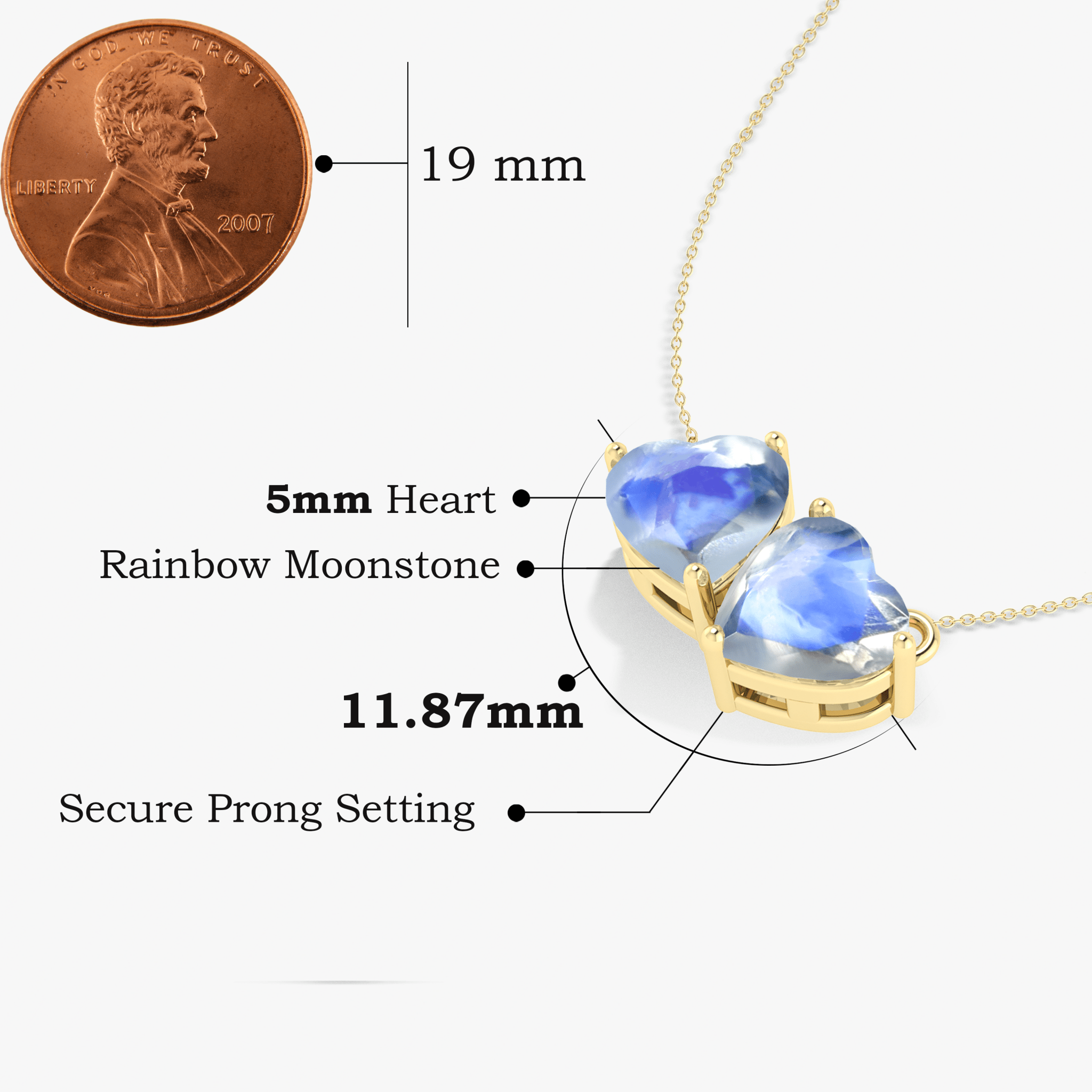 Rainbow Moonstone Dual Heart Pendant - Goodstone Jewels