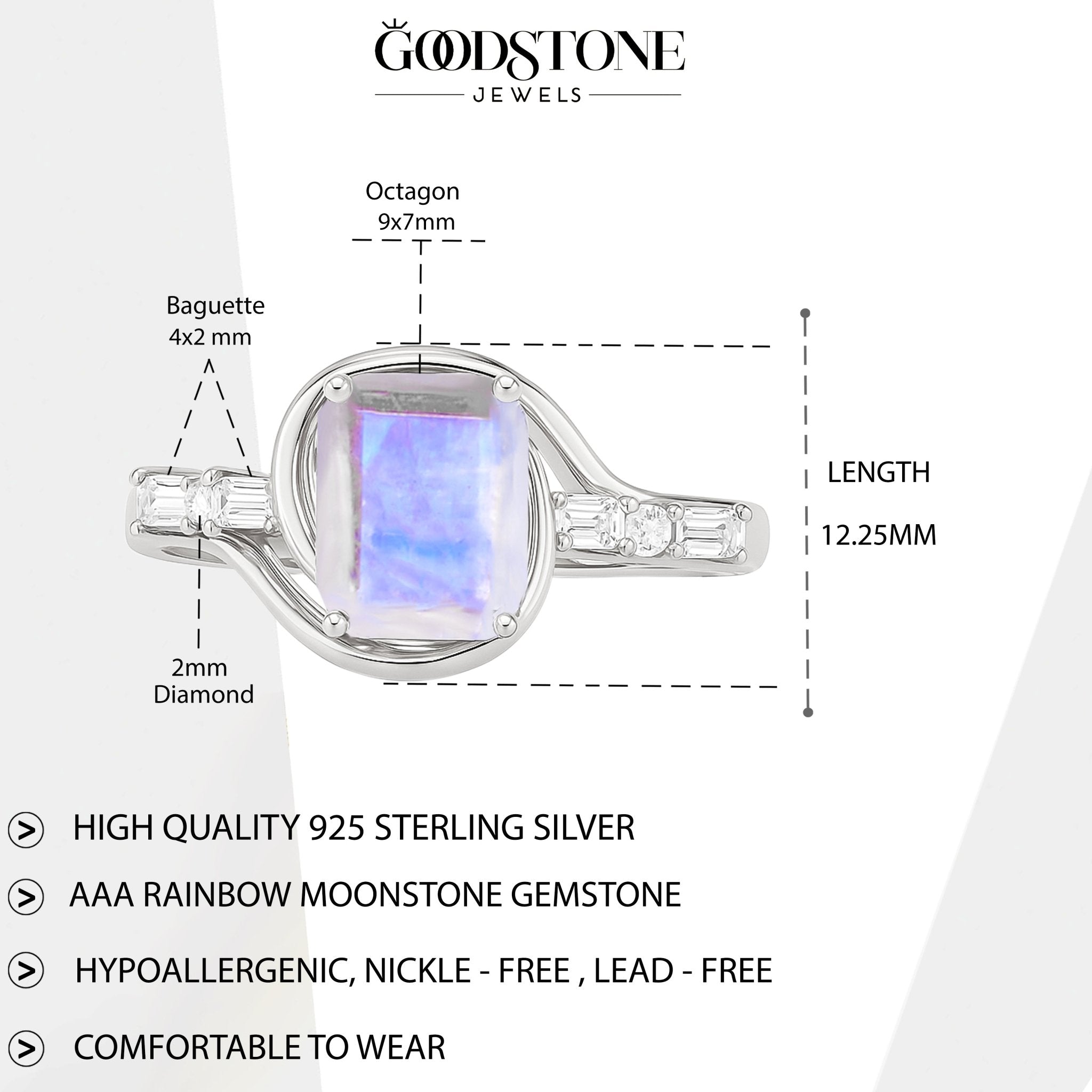 Rainbow Moonstone Gemstone Statement Ring for Women - Goodstone Jewels