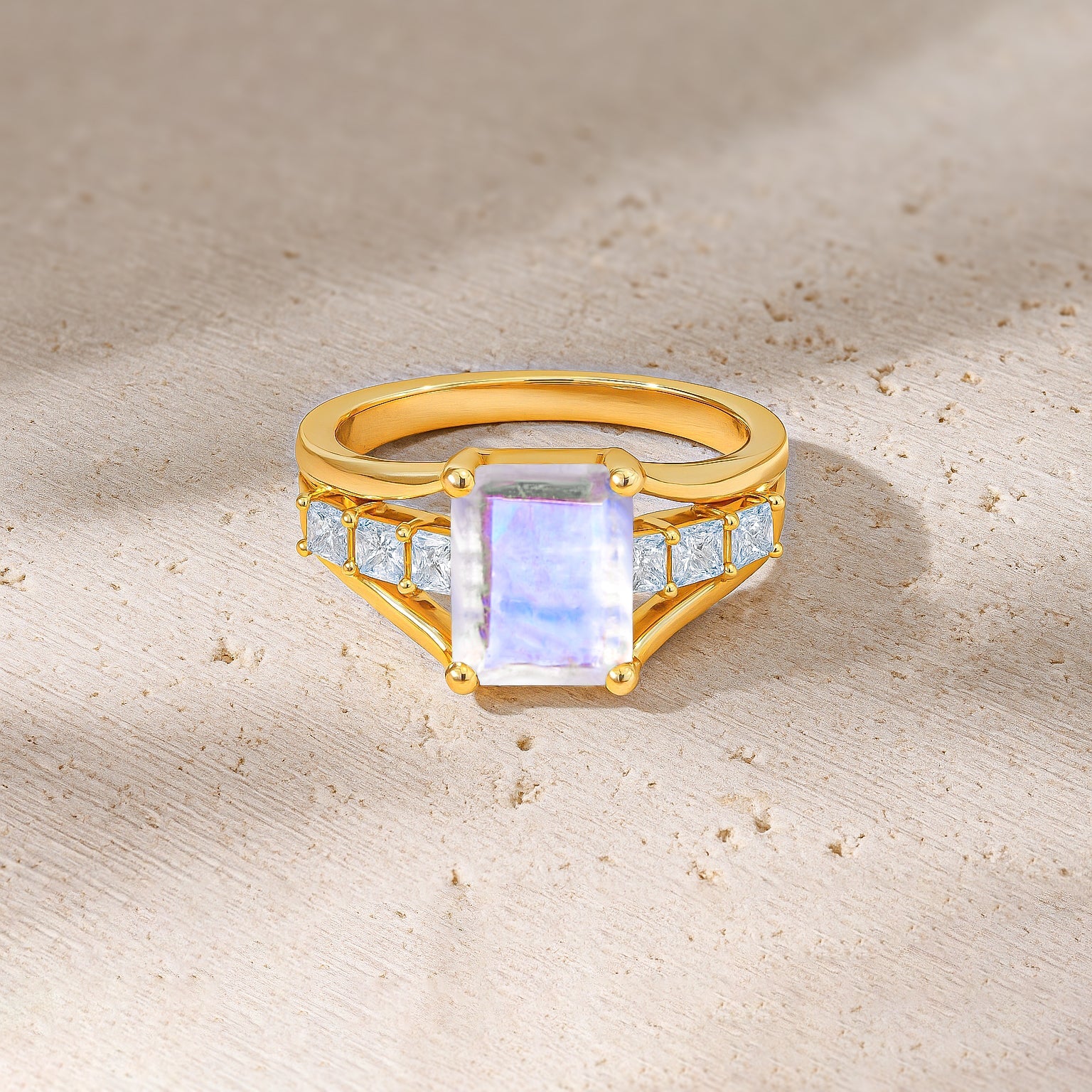 Rainbow Moonstone Octagon Gemstone Statement Ring - Goodstone Jewels
