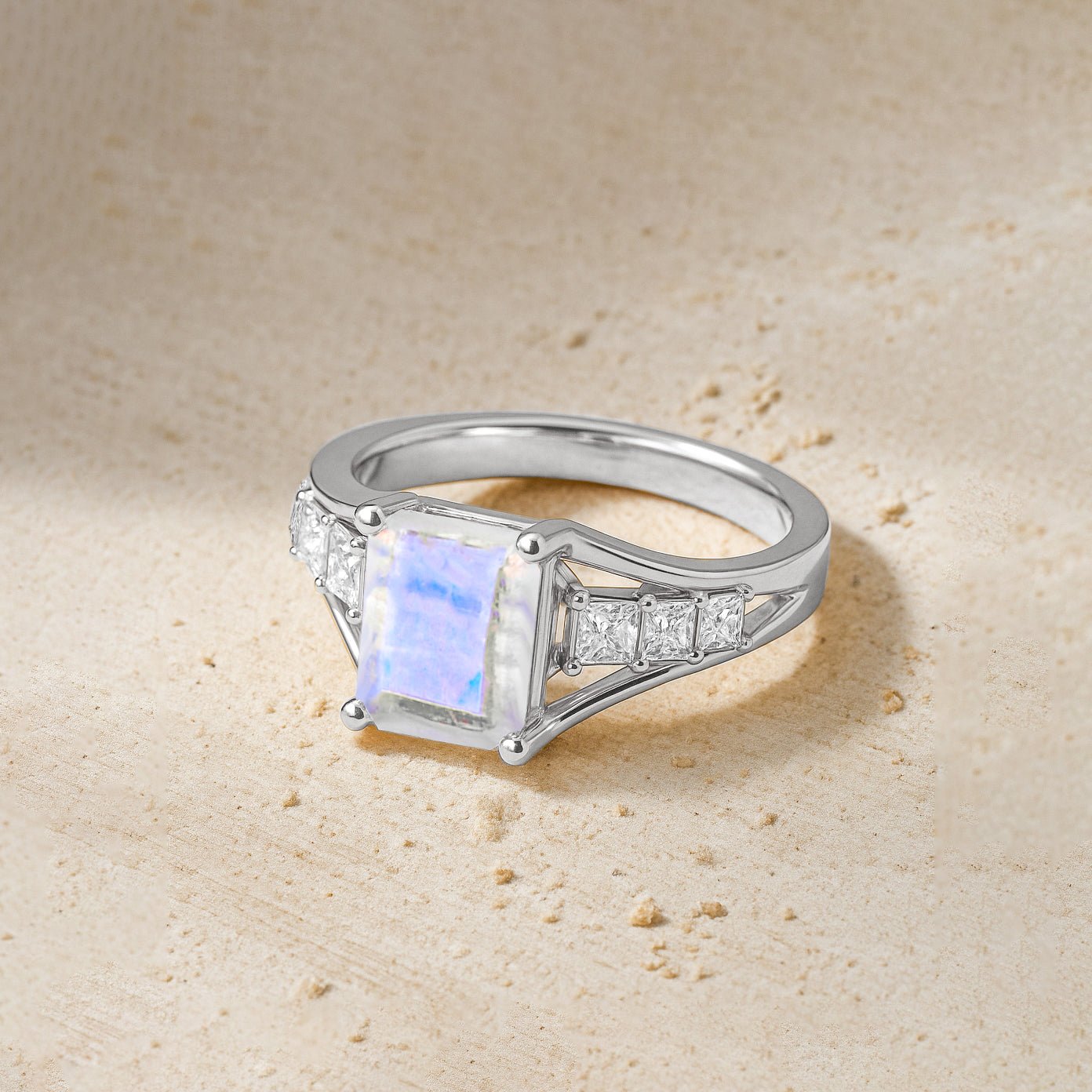 Rainbow Moonstone Octagon Gemstone Statement Ring - Goodstone Jewels