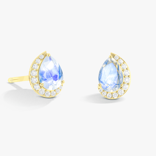 Rainbow Moonstone Pear Design Stud Earring