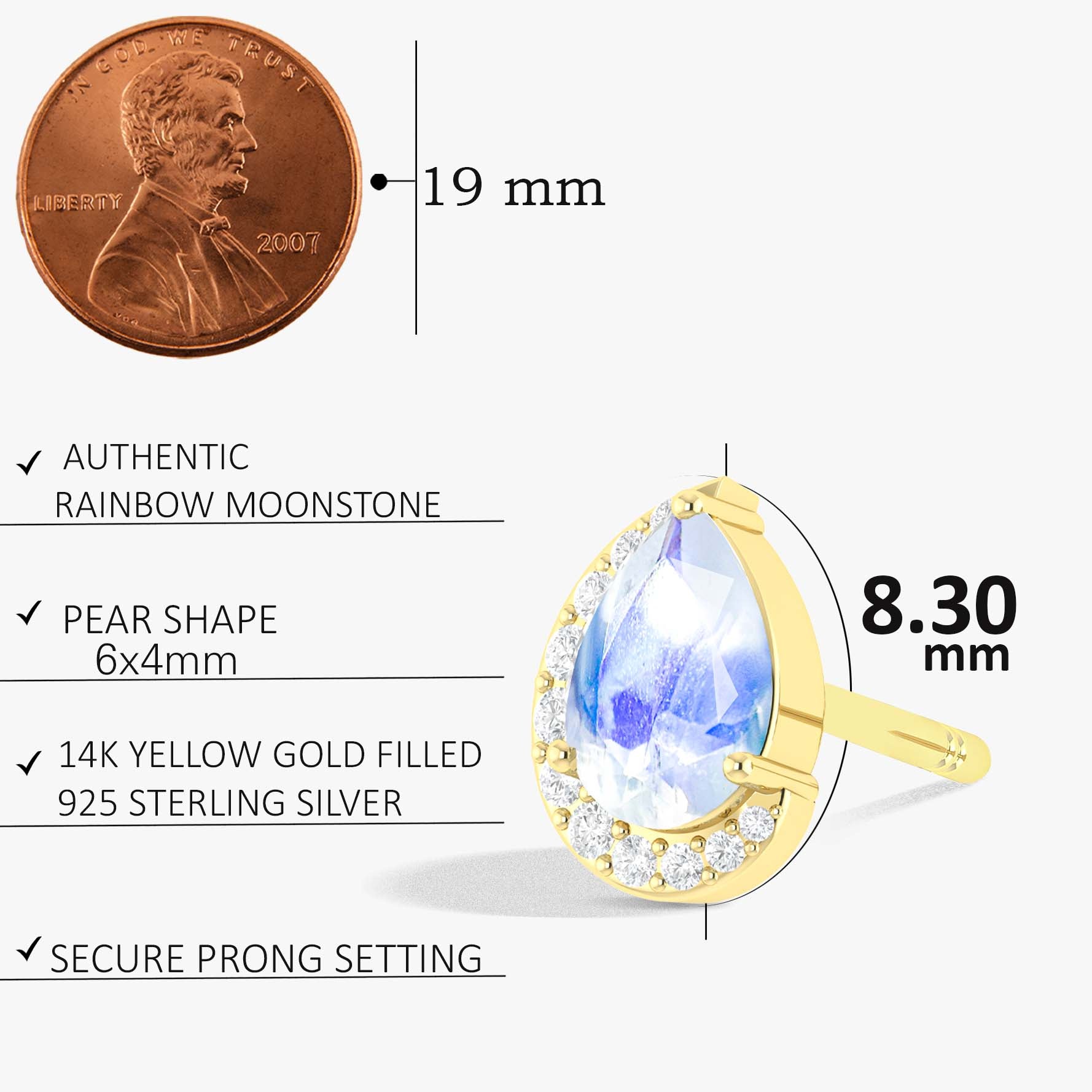 Rainbow Moonstone Pear Design Stud Earring - Goodstone Jewels