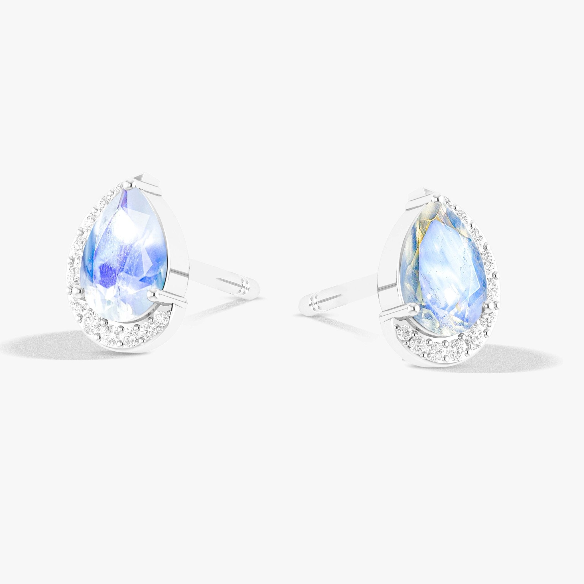 Rainbow Moonstone Pear Design Stud Earring - Goodstone Jewels