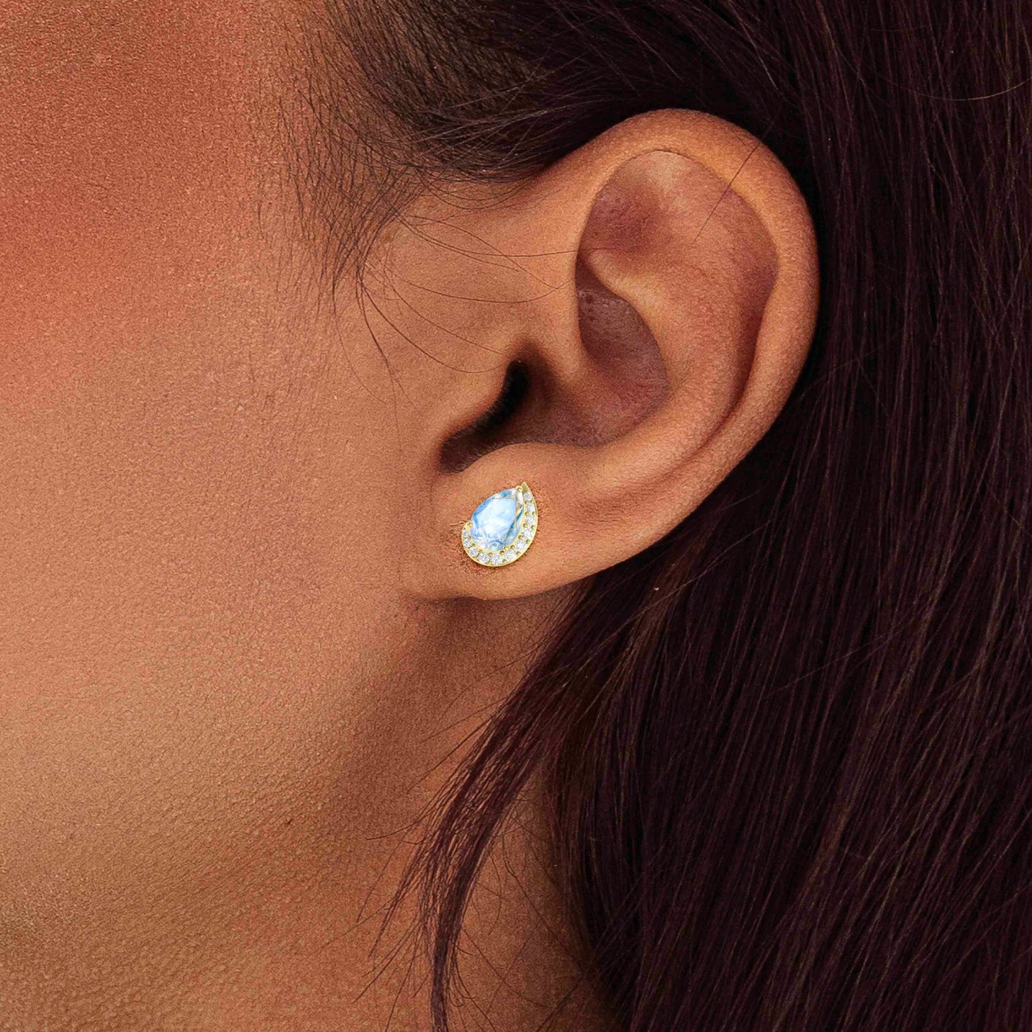 Rainbow Moonstone Pear Design Stud Earring - Goodstone Jewels