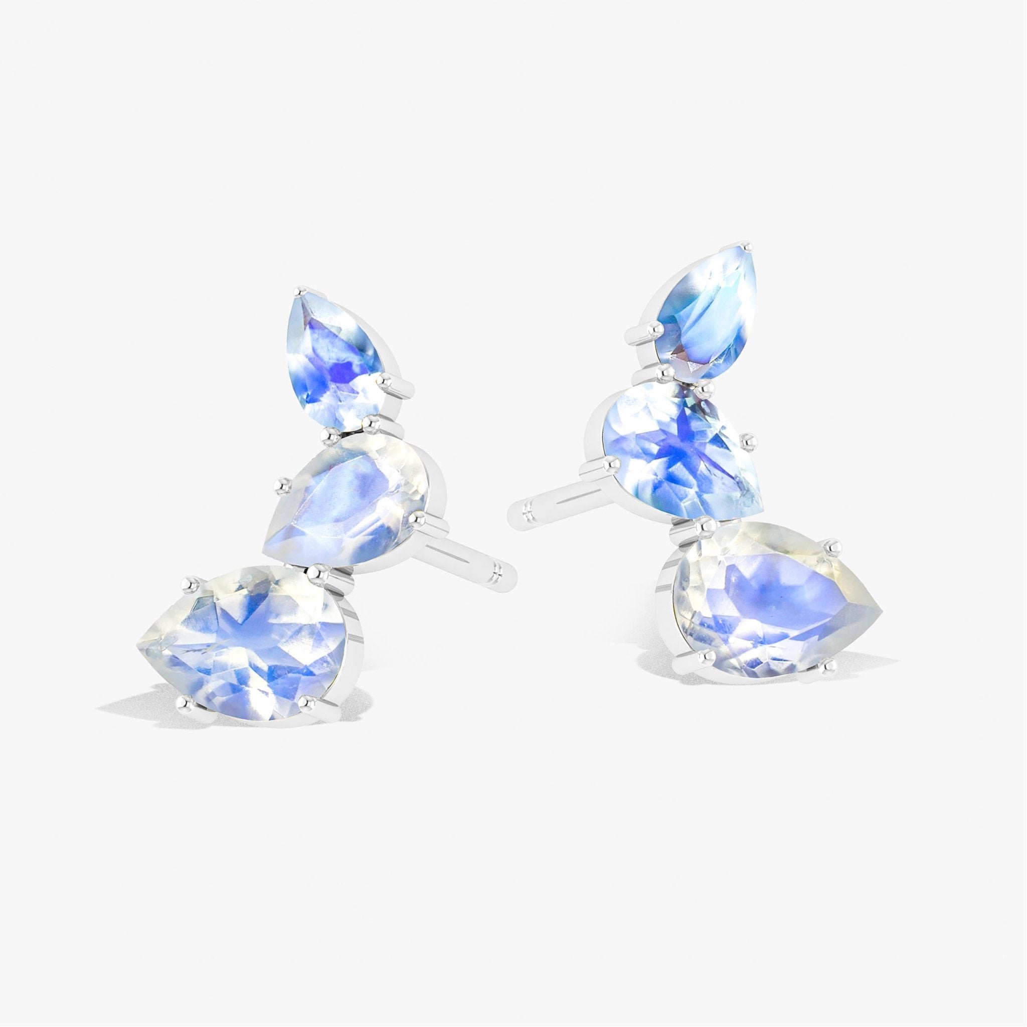 Rainbow Moonstone Pear Horn Style Stud Earrings - Goodstone Jewels