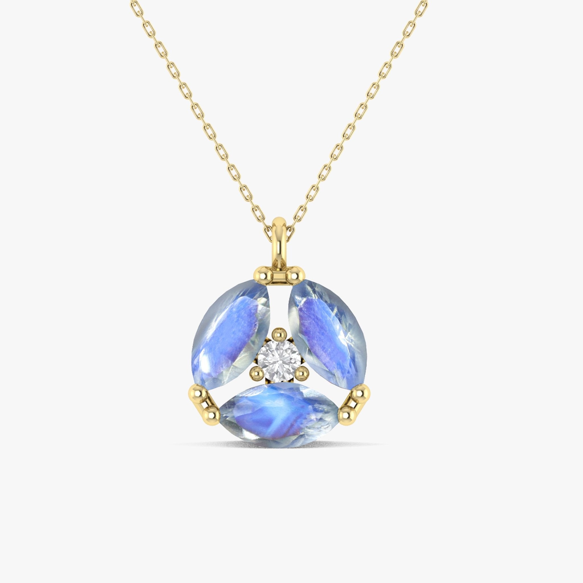 Rainbow Moonstone Three Stone Round Pendant - Goodstone Jewels