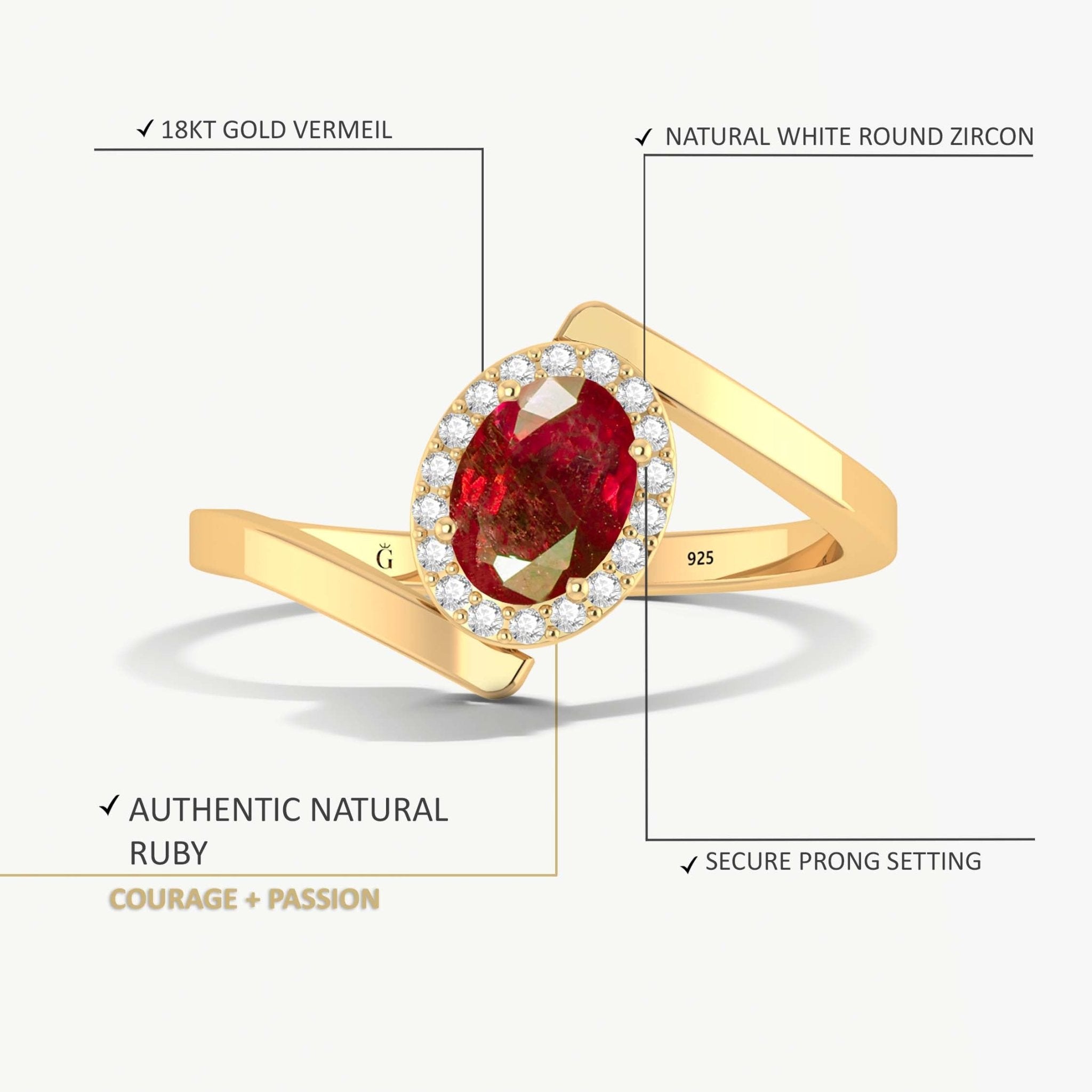 Red Rose Ruby oval shape in prong sett unique design ring - Goodstone Jewels