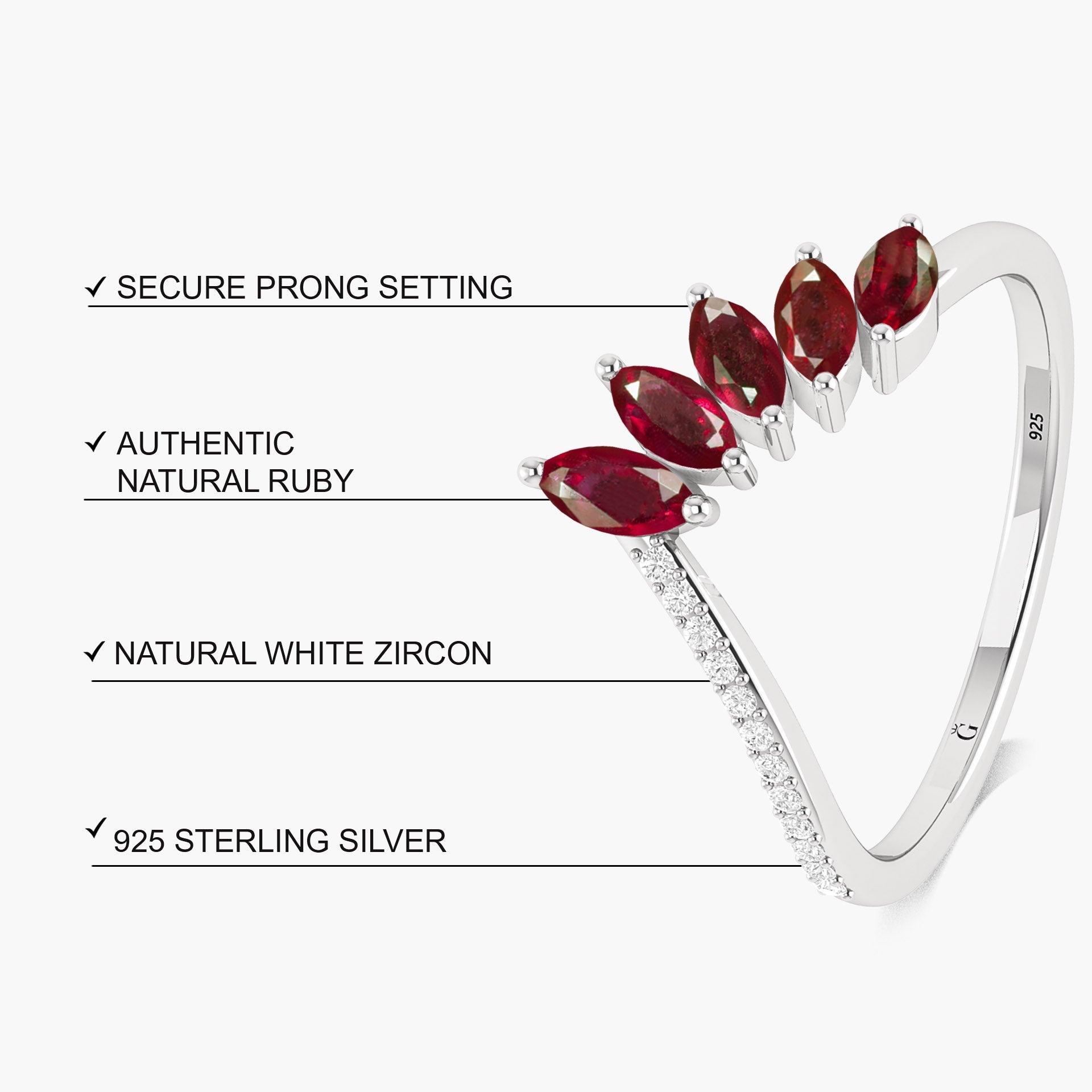 Red Ruby 4 Marquise shape stone with Beautiful zircon ring - Goodstone Jewels