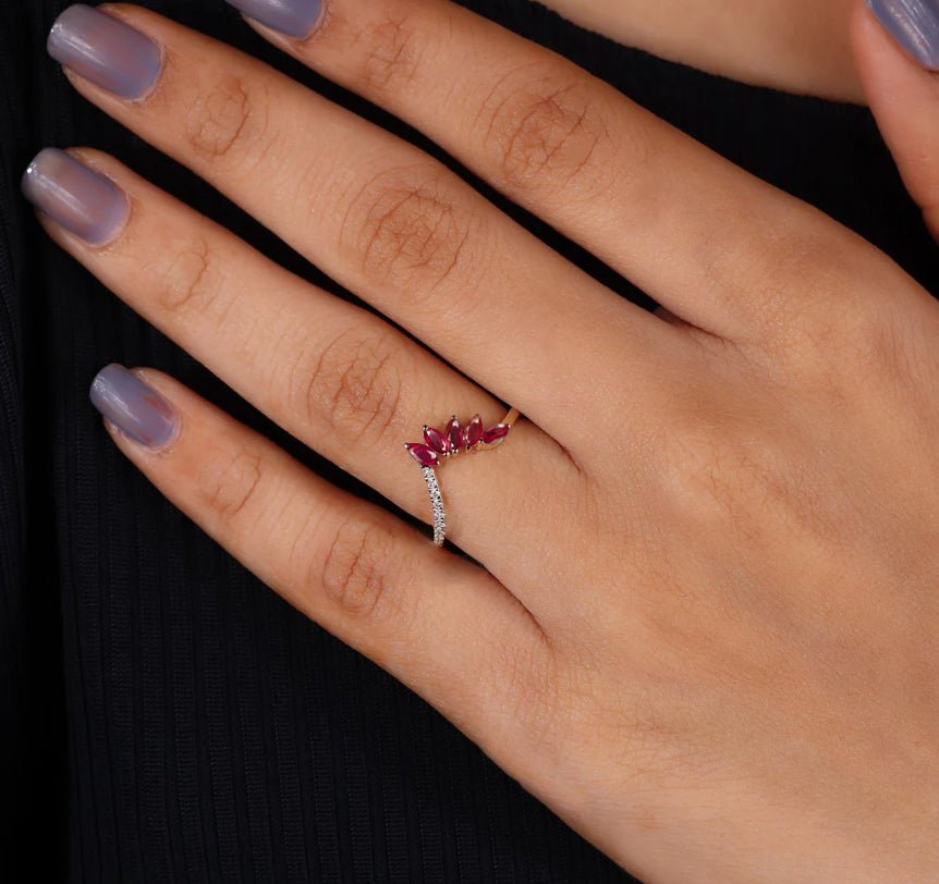 Red Ruby 4 Marquise shape stone with Beautiful zircon ring - Goodstone Jewels