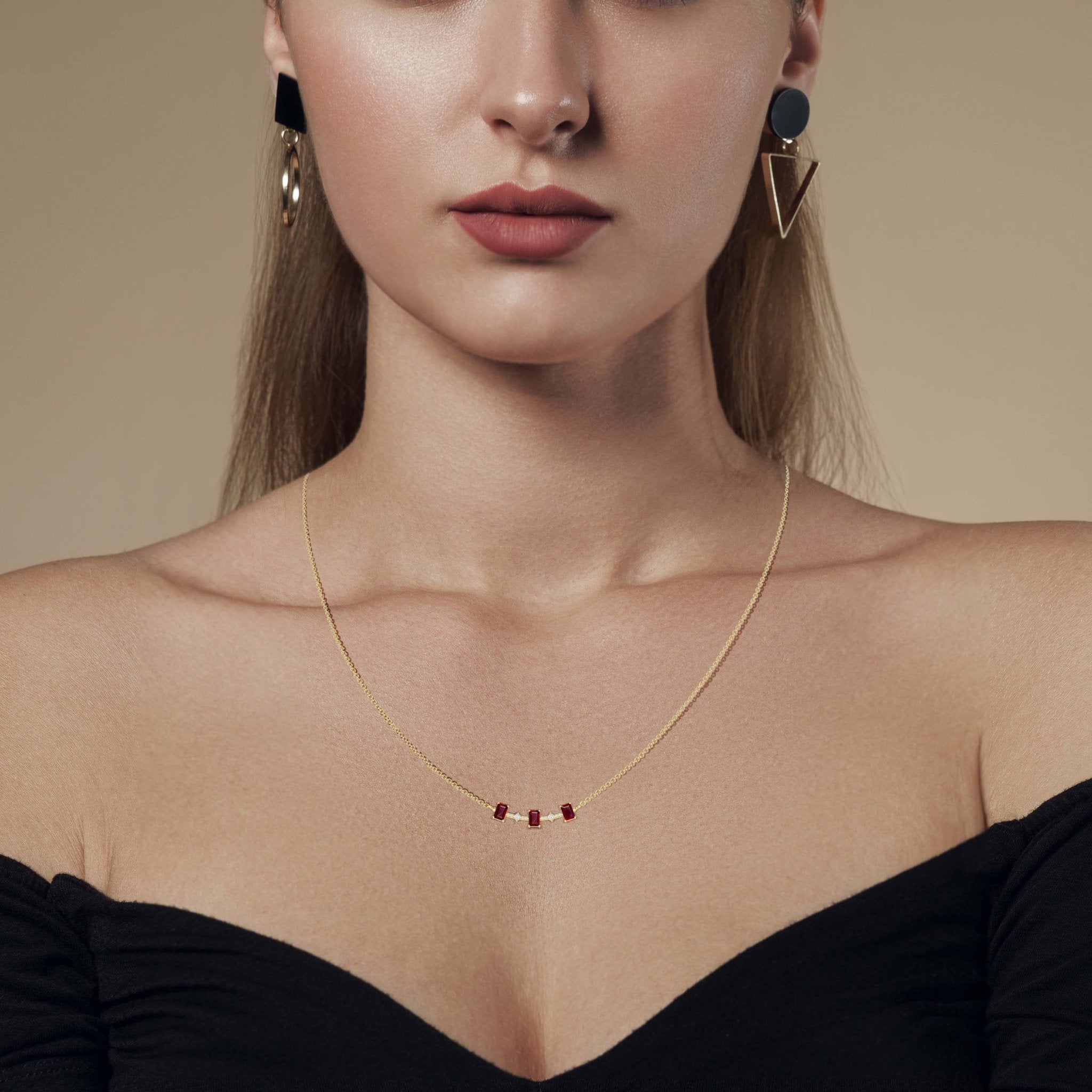 Red Ruby Baguette Gemstone Bar Pendant - Goodstone Jewels