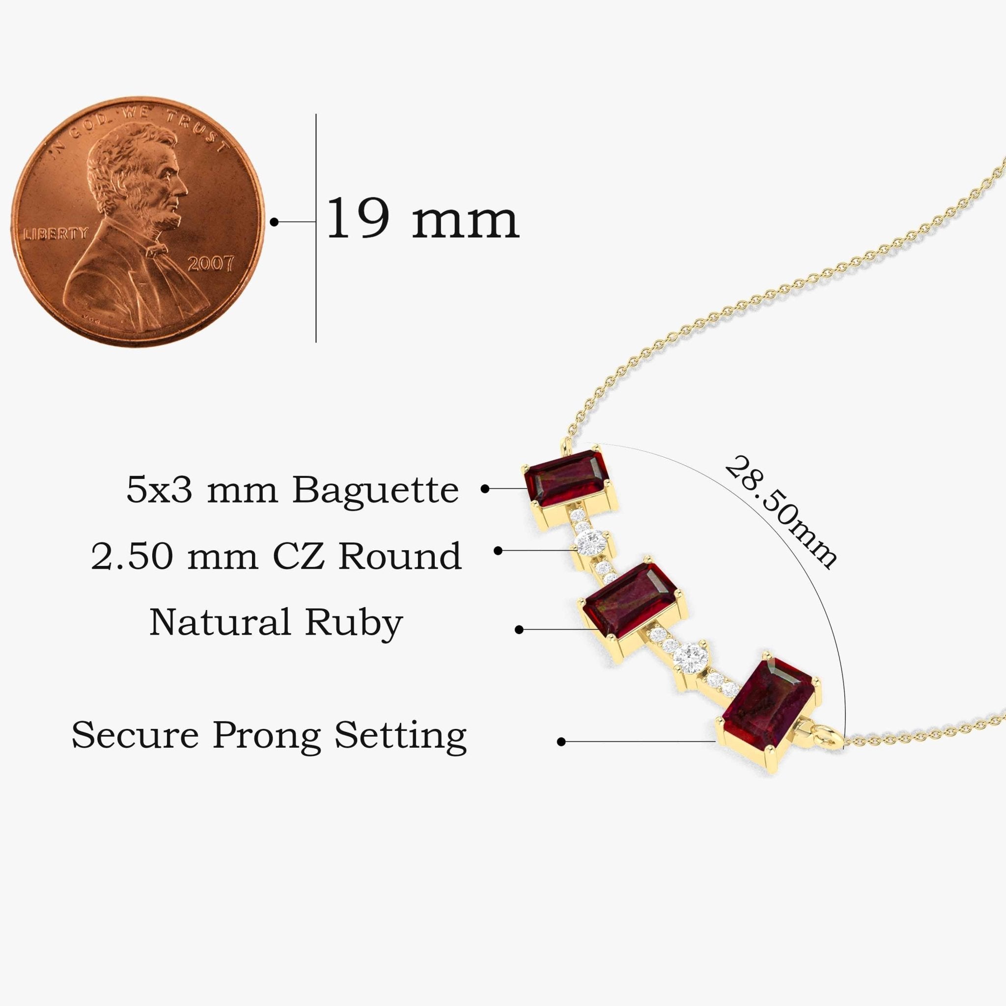 Red Ruby Baguette Gemstone Bar Pendant - Goodstone Jewels