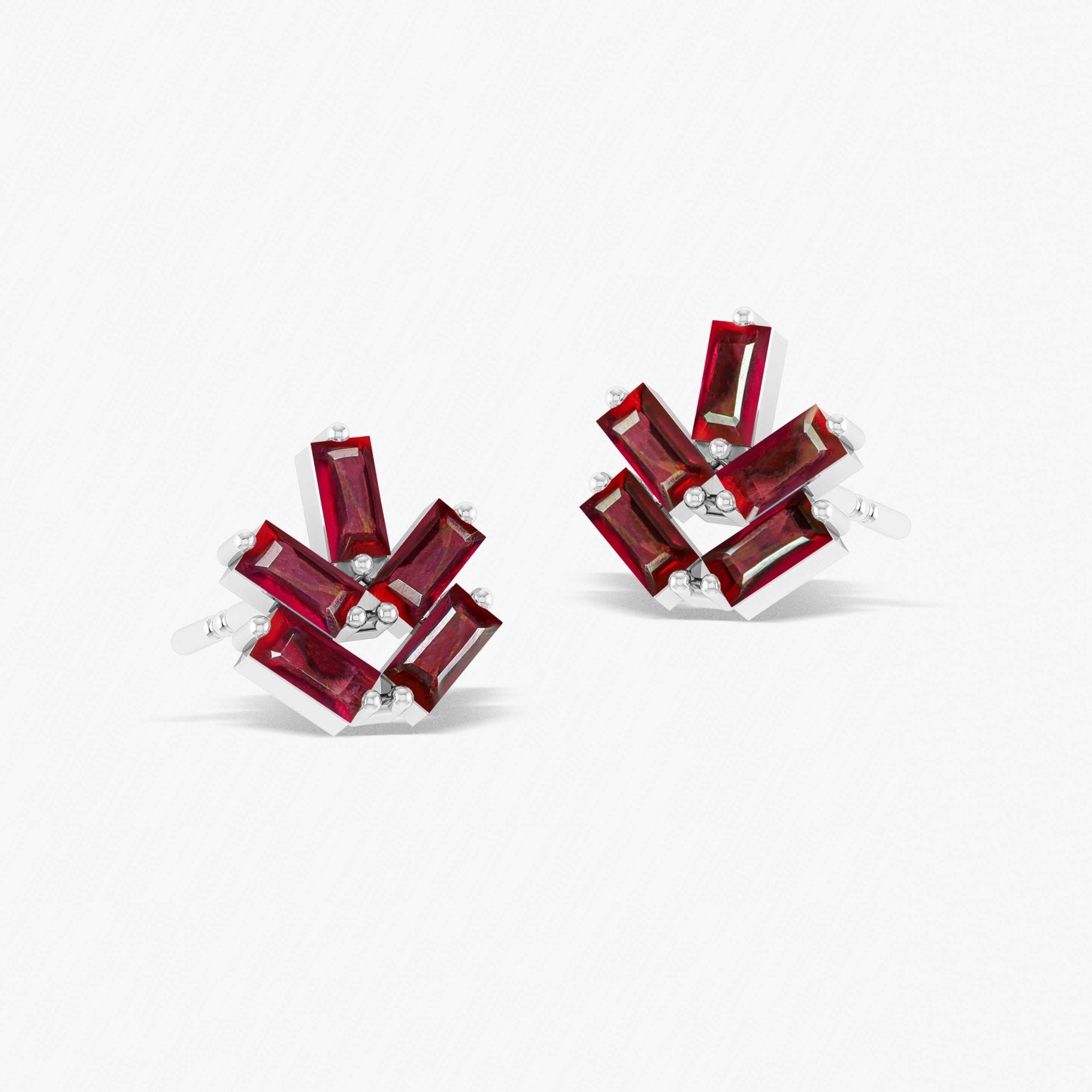 Red Ruby Baguette Stone Stud Earring - Goodstone Jewels