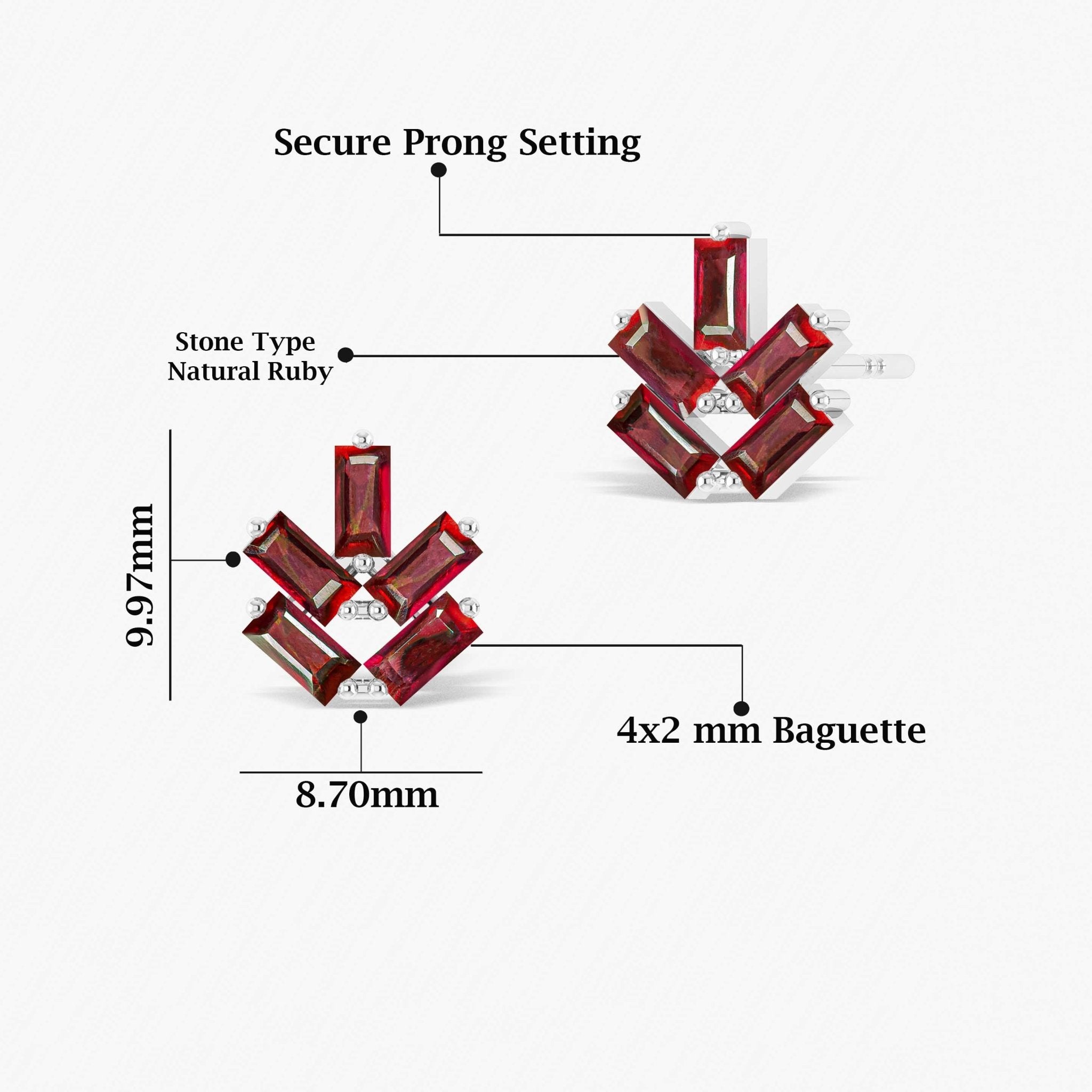 Red Ruby Baguette Stone Stud Earring - Goodstone Jewels