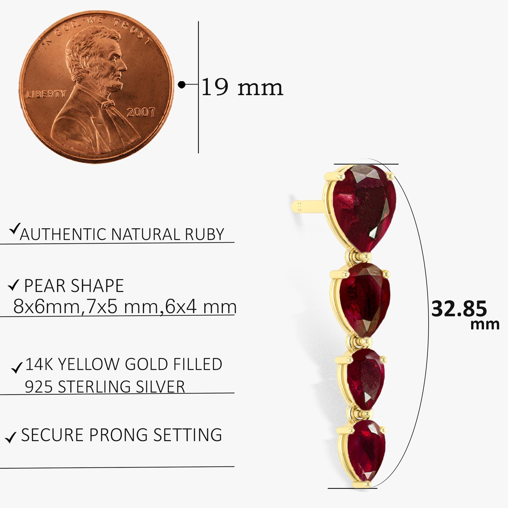 Red Ruby Gemstone Pear Drop Earrings - Goodstone Jewels