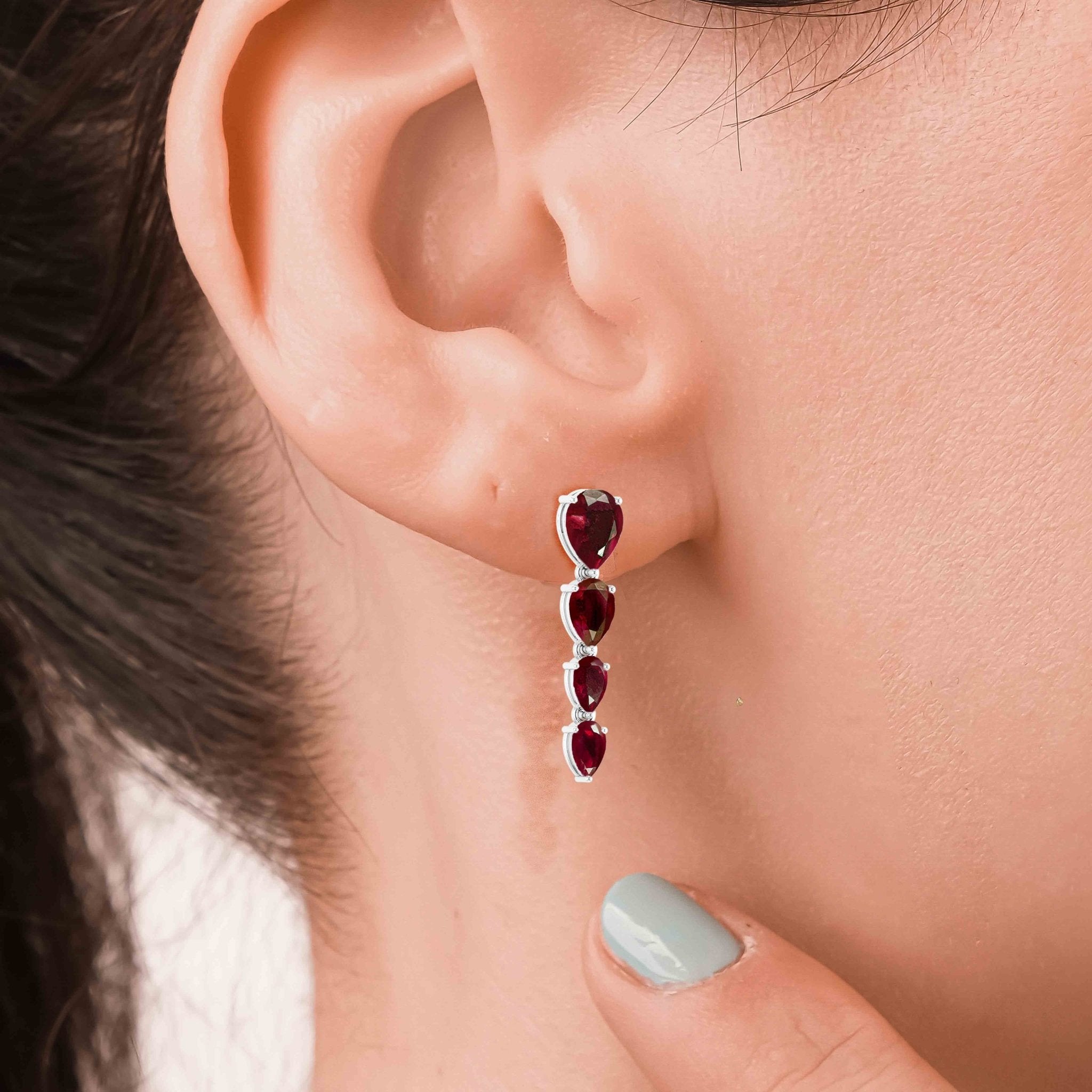 Red Ruby Gemstone Pear Drop Earrings - Goodstone Jewels