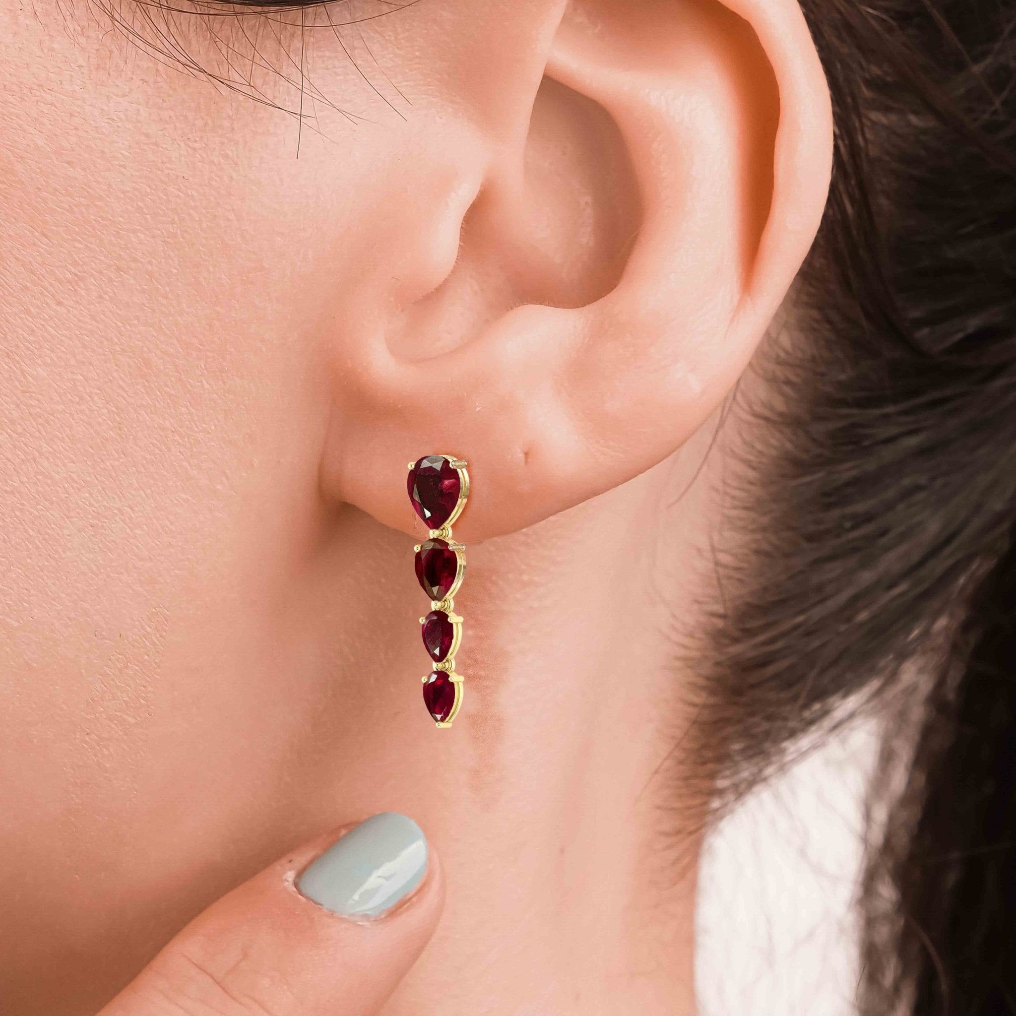 Red Ruby Gemstone Pear Drop Earrings - Goodstone Jewels