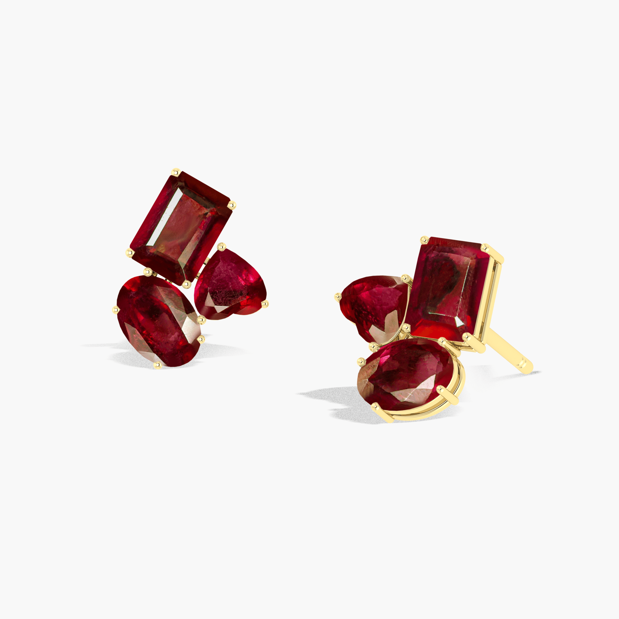 Red Ruby Multi Shape Stone Stud Earring - Goodstone Jewels