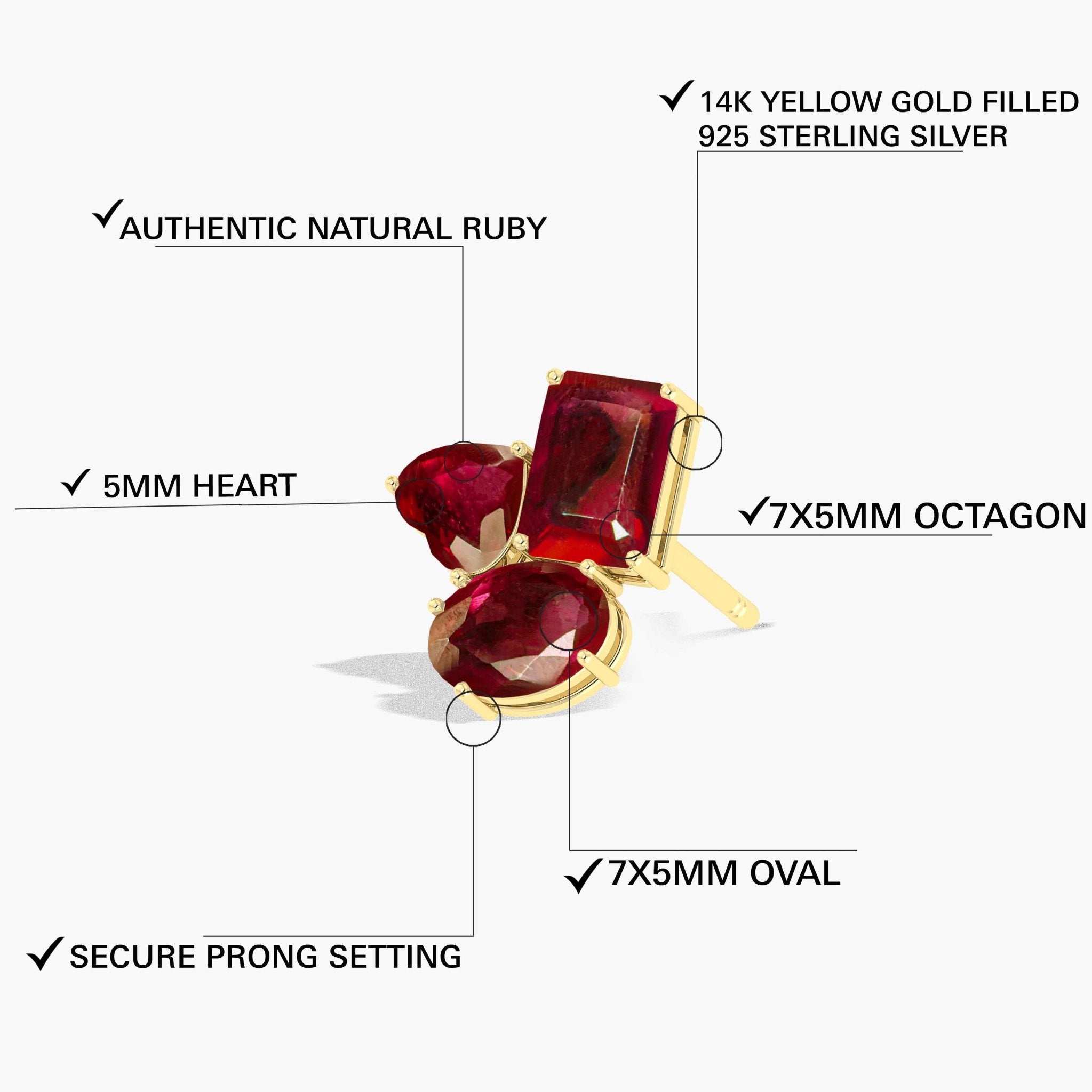 Red Ruby Multi Shape Stone Stud Earring - Goodstone Jewels