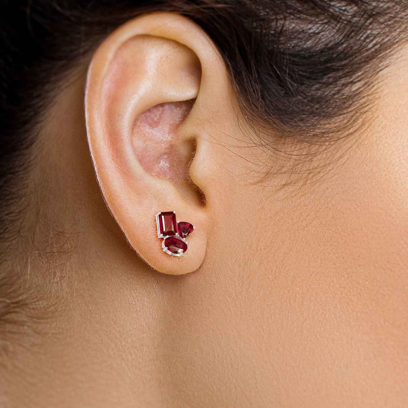 Red Ruby Multi Shape Stone Stud Earring - Goodstone Jewels