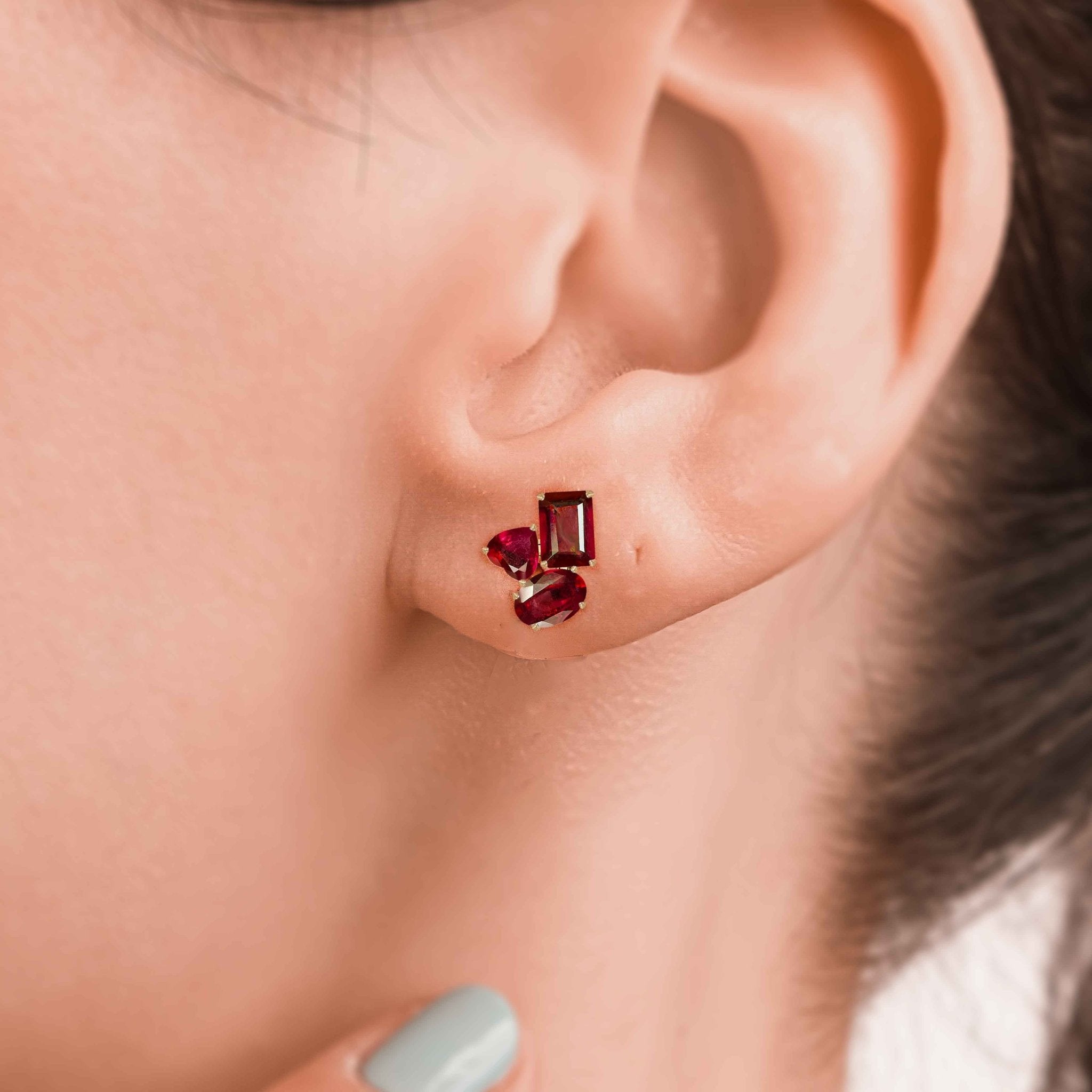 Red Ruby Multi Shape Stone Stud Earring - Goodstone Jewels