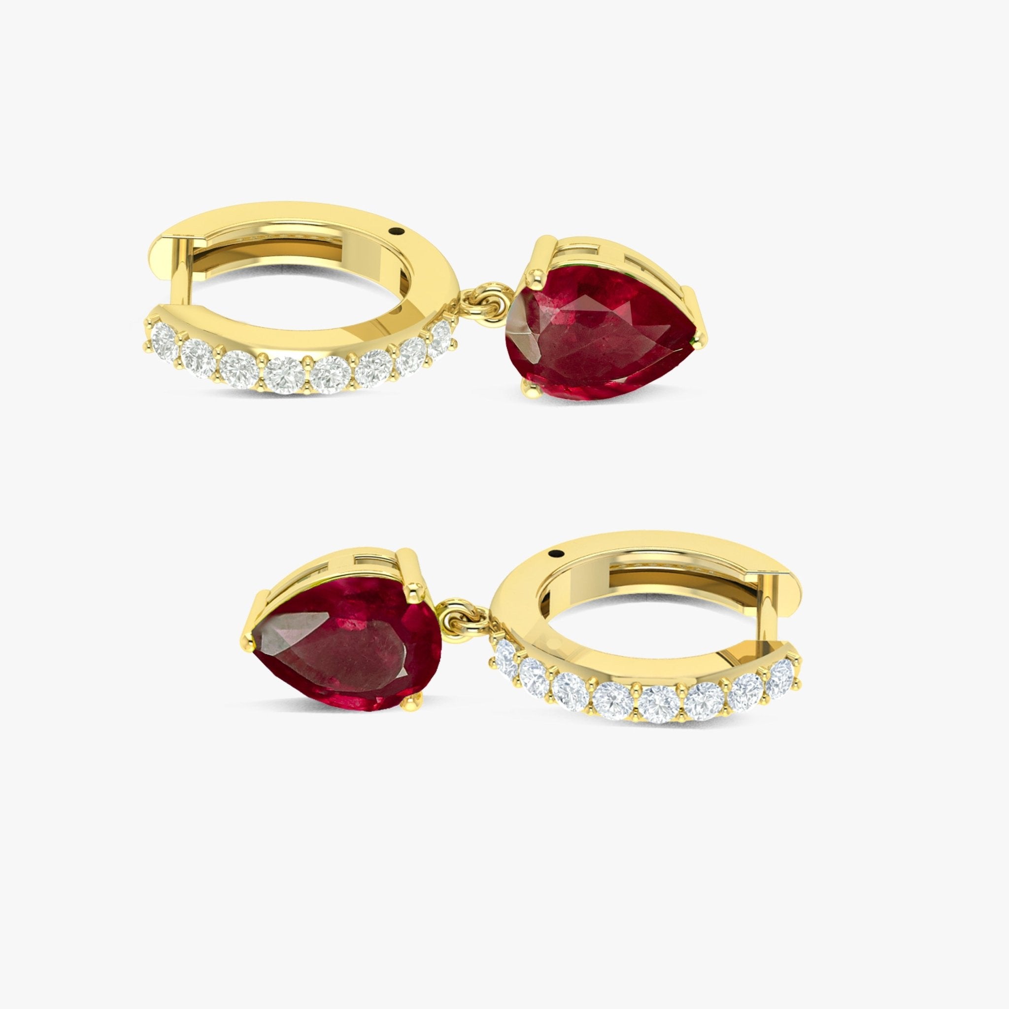 Red Ruby Pear Drop Hoop Earrings - Goodstone Jewels