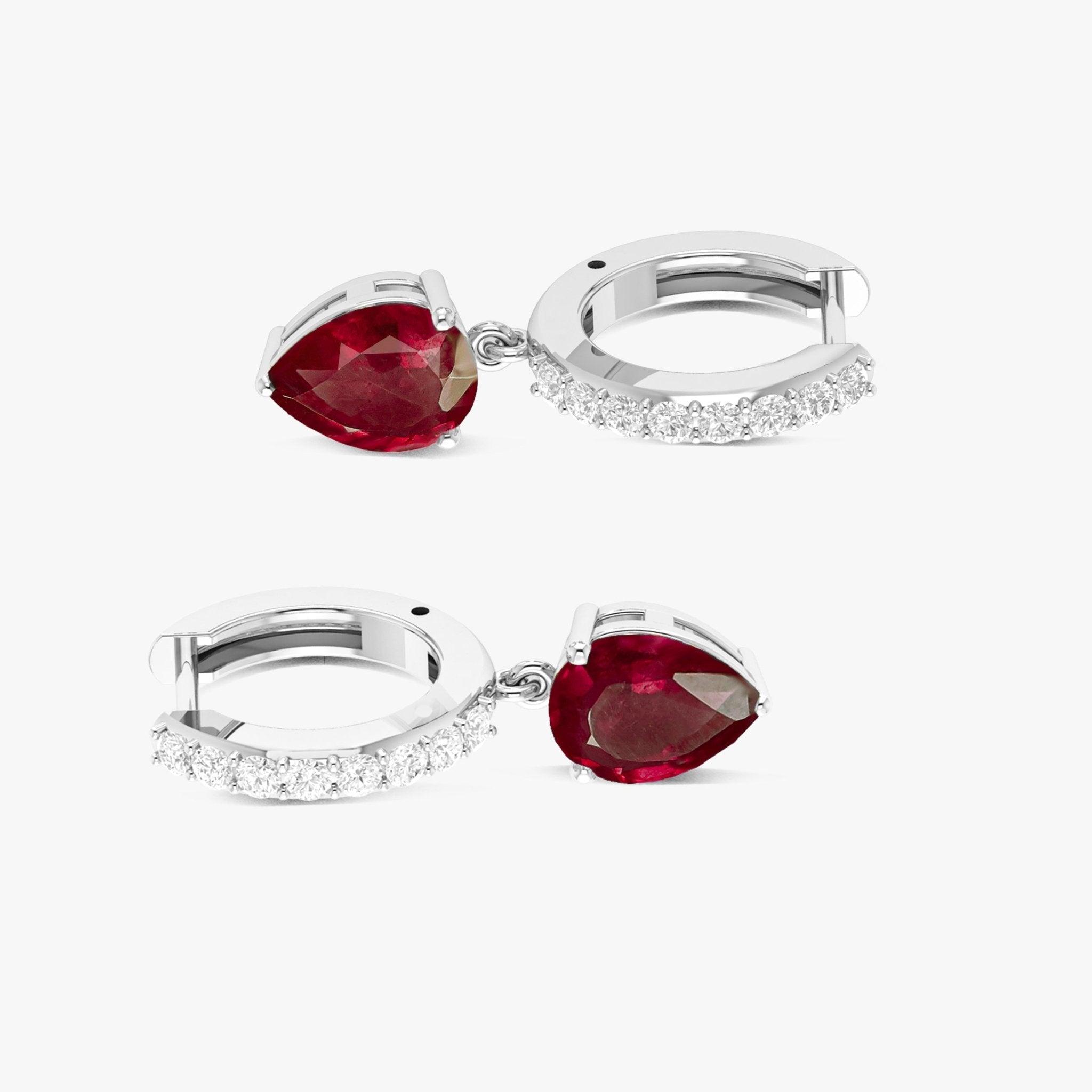 Red Ruby Pear Drop Hoop Earrings - Goodstone Jewels