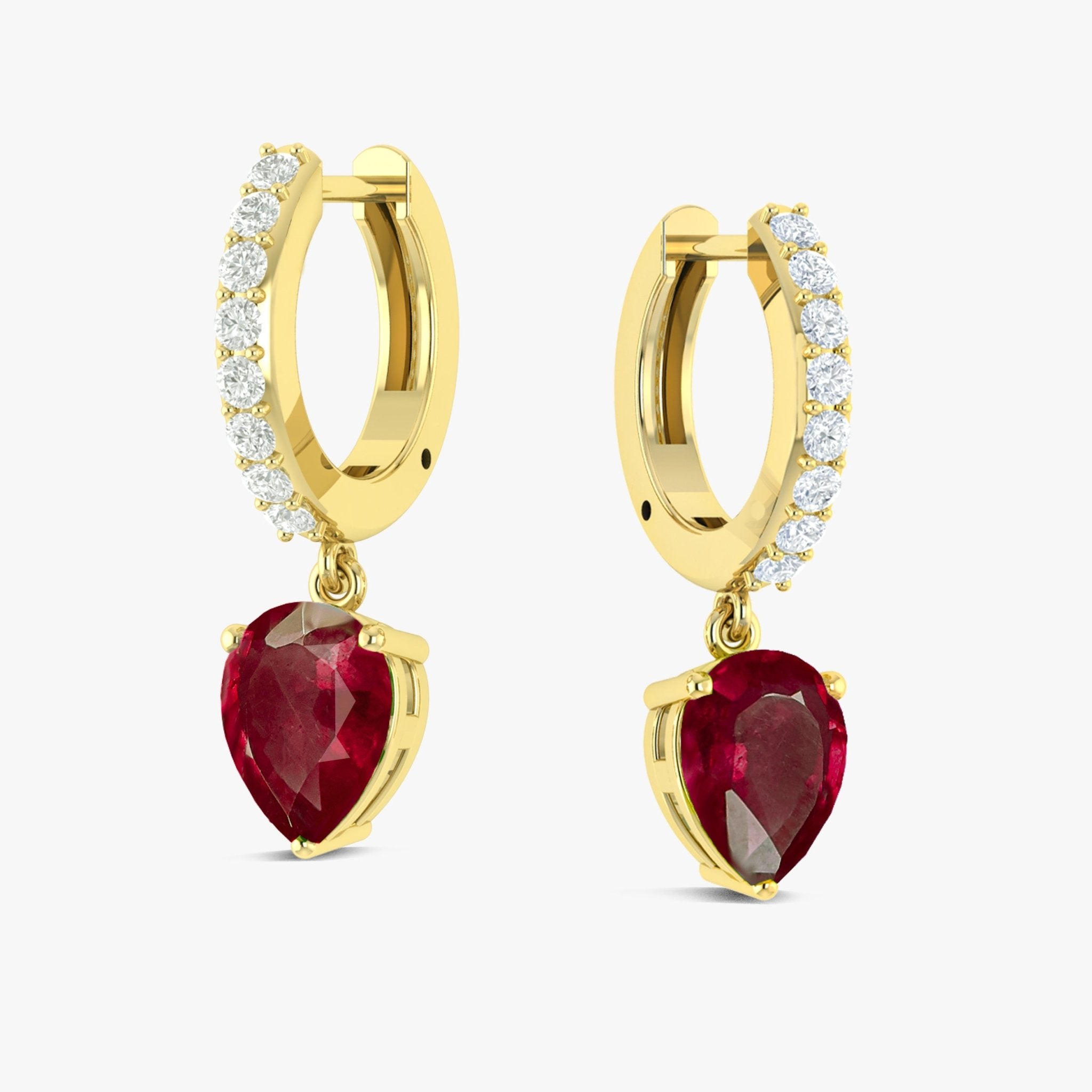 Red Ruby Pear Drop Hoop Earrings - Goodstone Jewels
