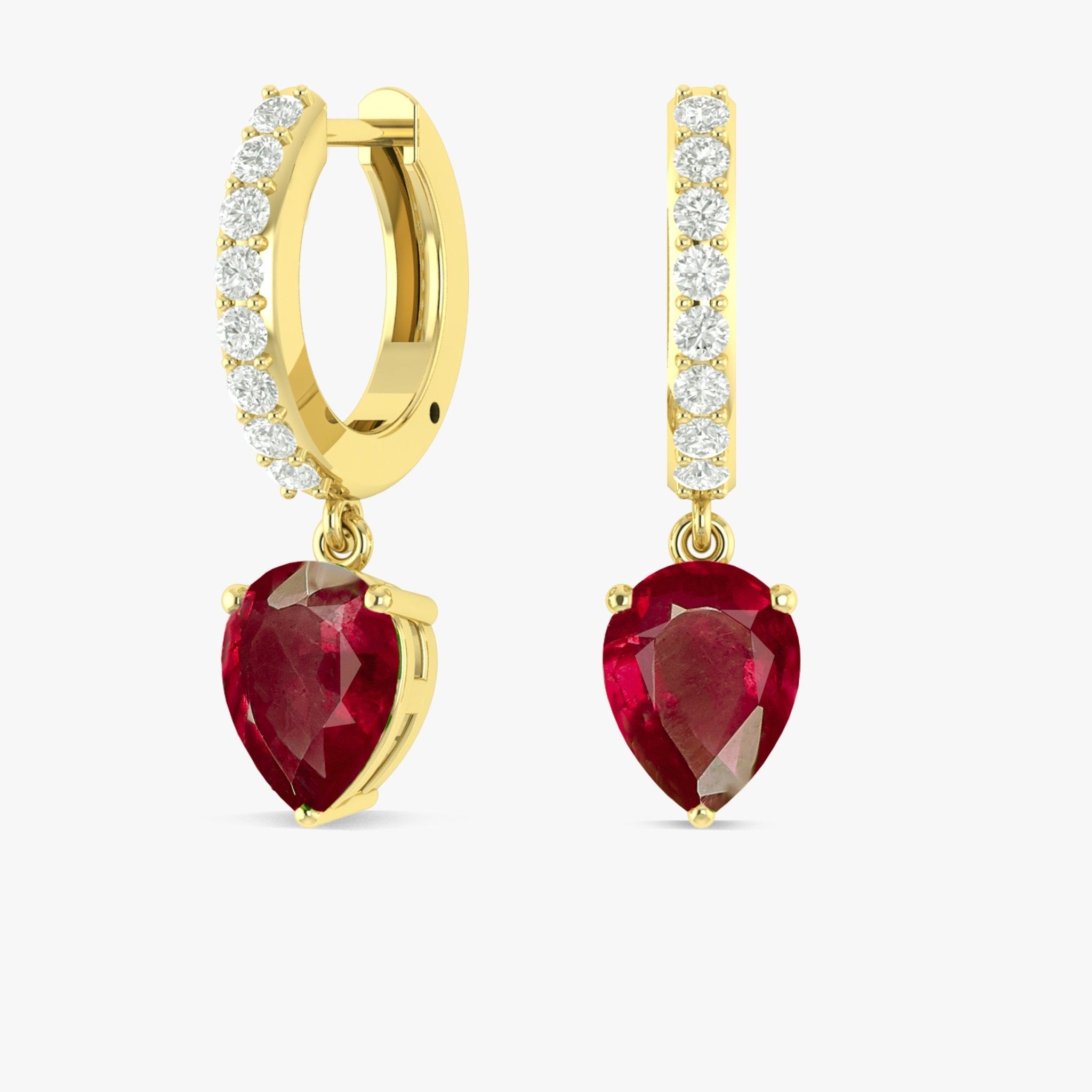 Red Ruby Pear Drop Hoop Earrings - Goodstone Jewels