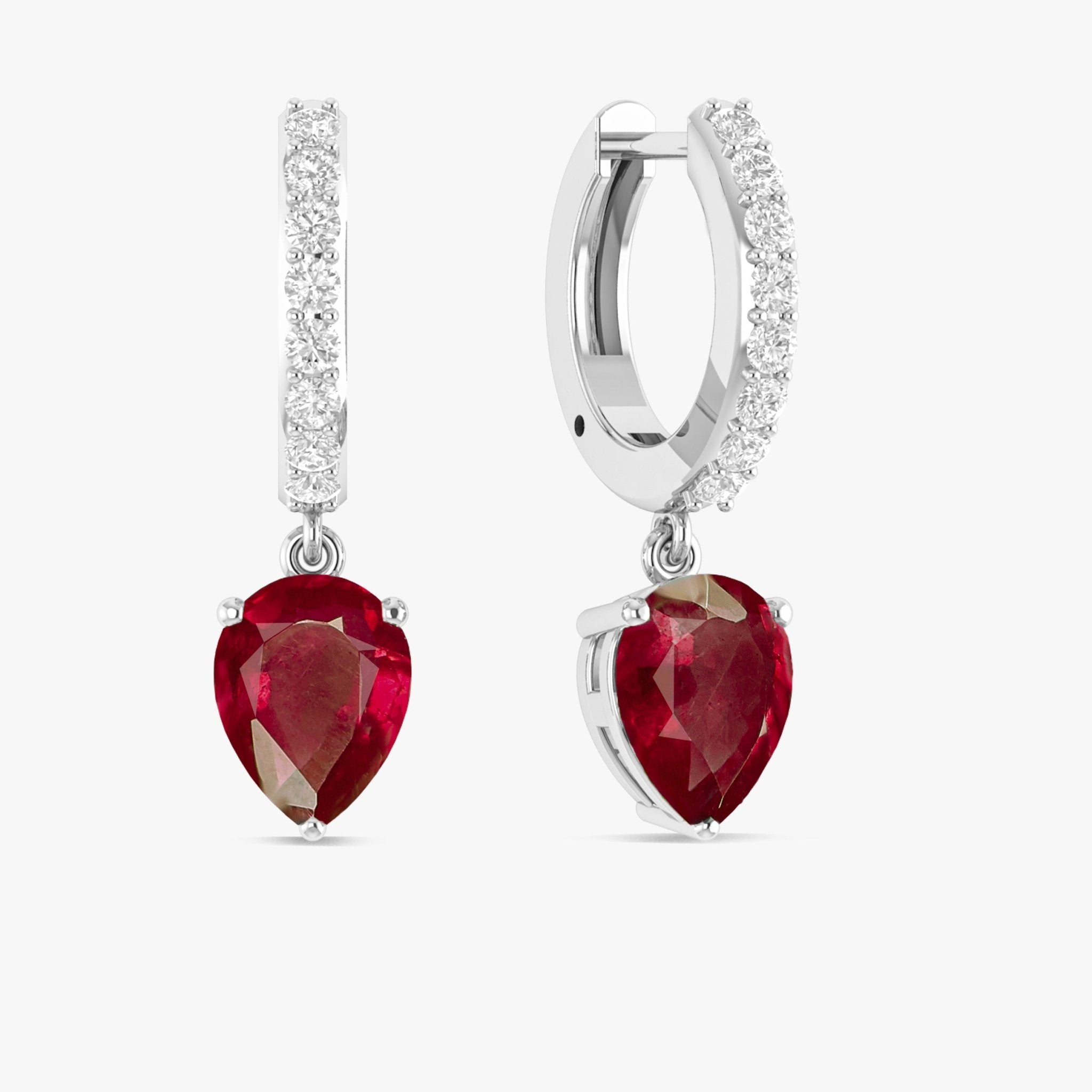 Red Ruby Pear Drop Hoop Earrings - Goodstone Jewels