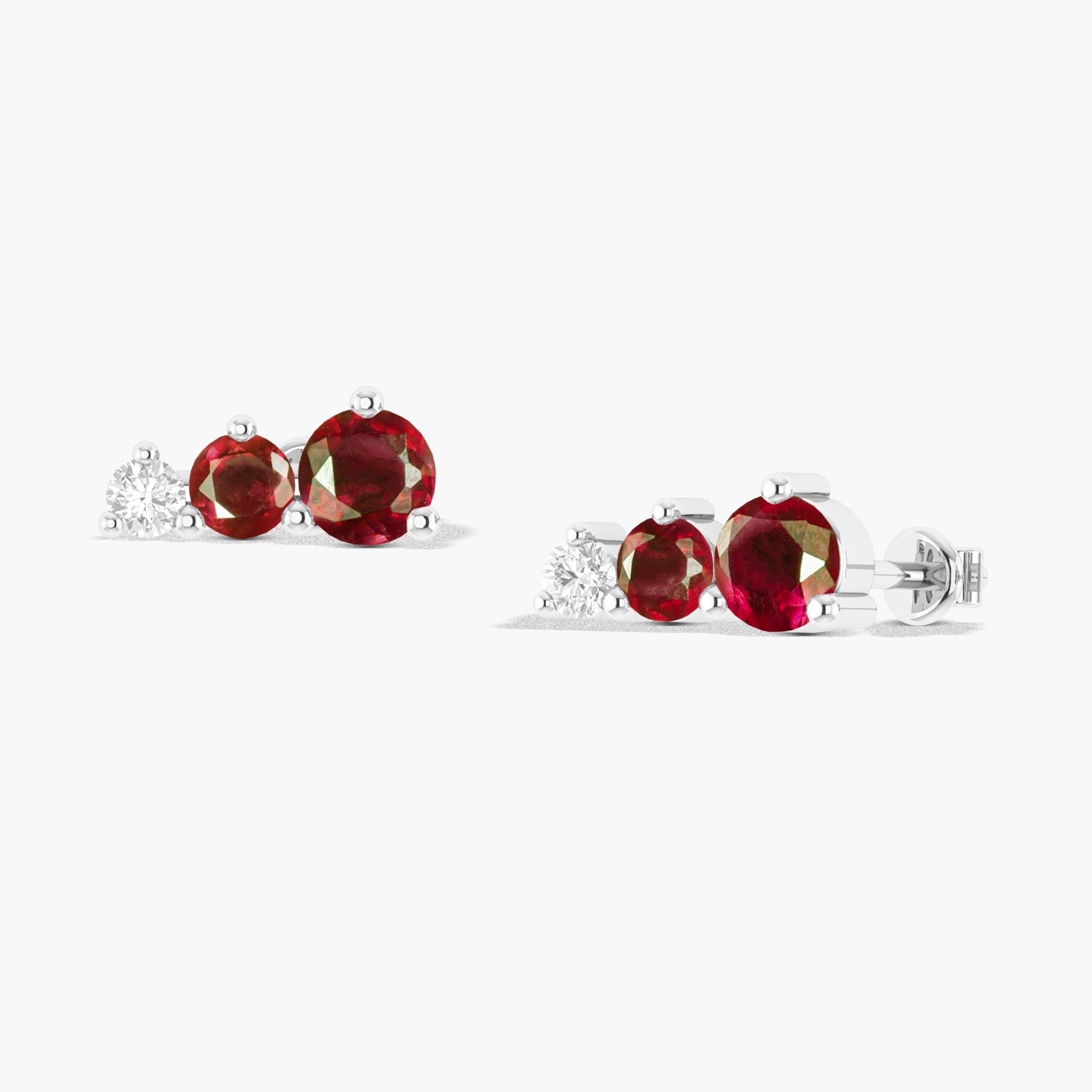 Red Ruby Three Round Gemstone Stud Earring - Goodstone Jewels