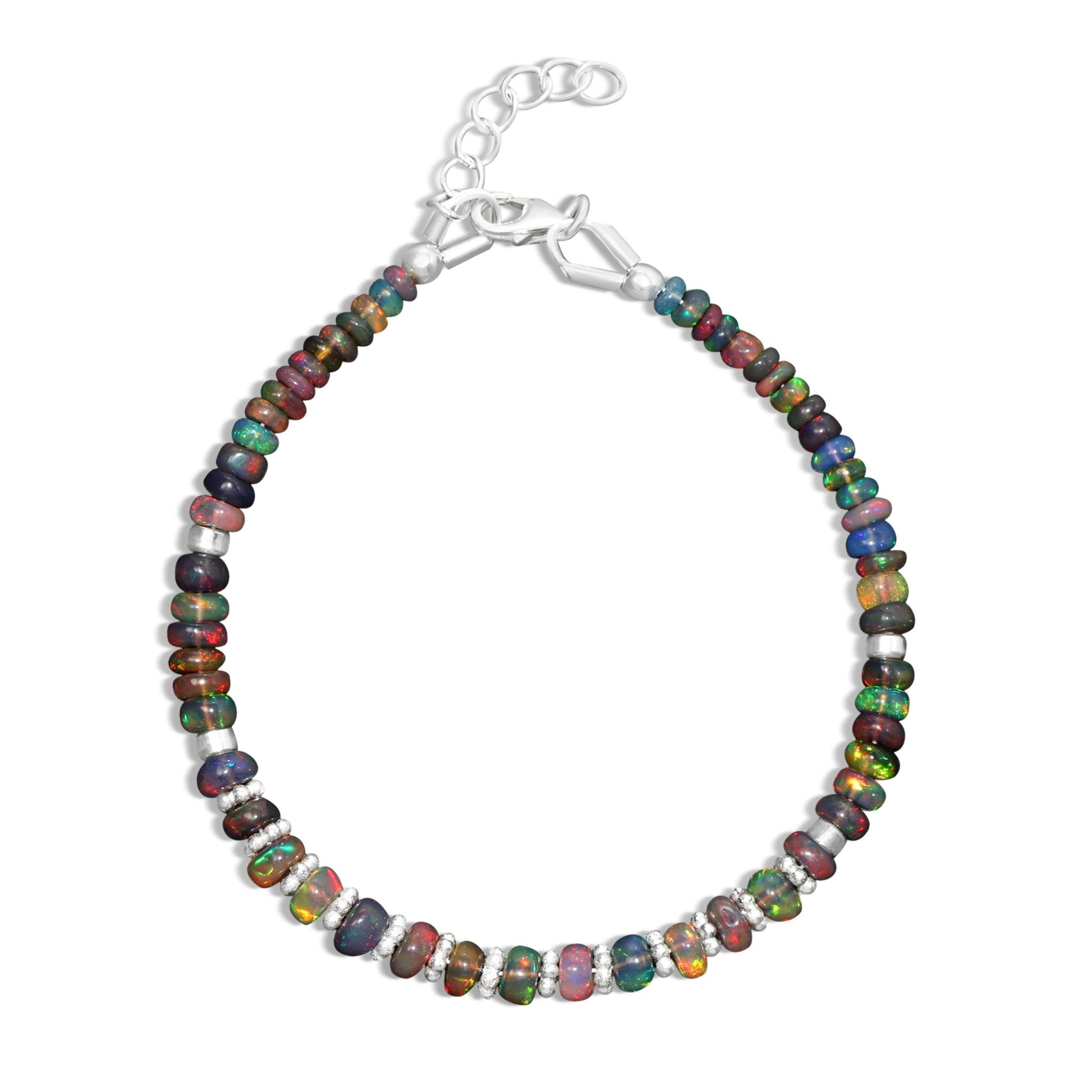 Rondelle black mult fire opal beaded bracelet for women - Goodstone Jewels