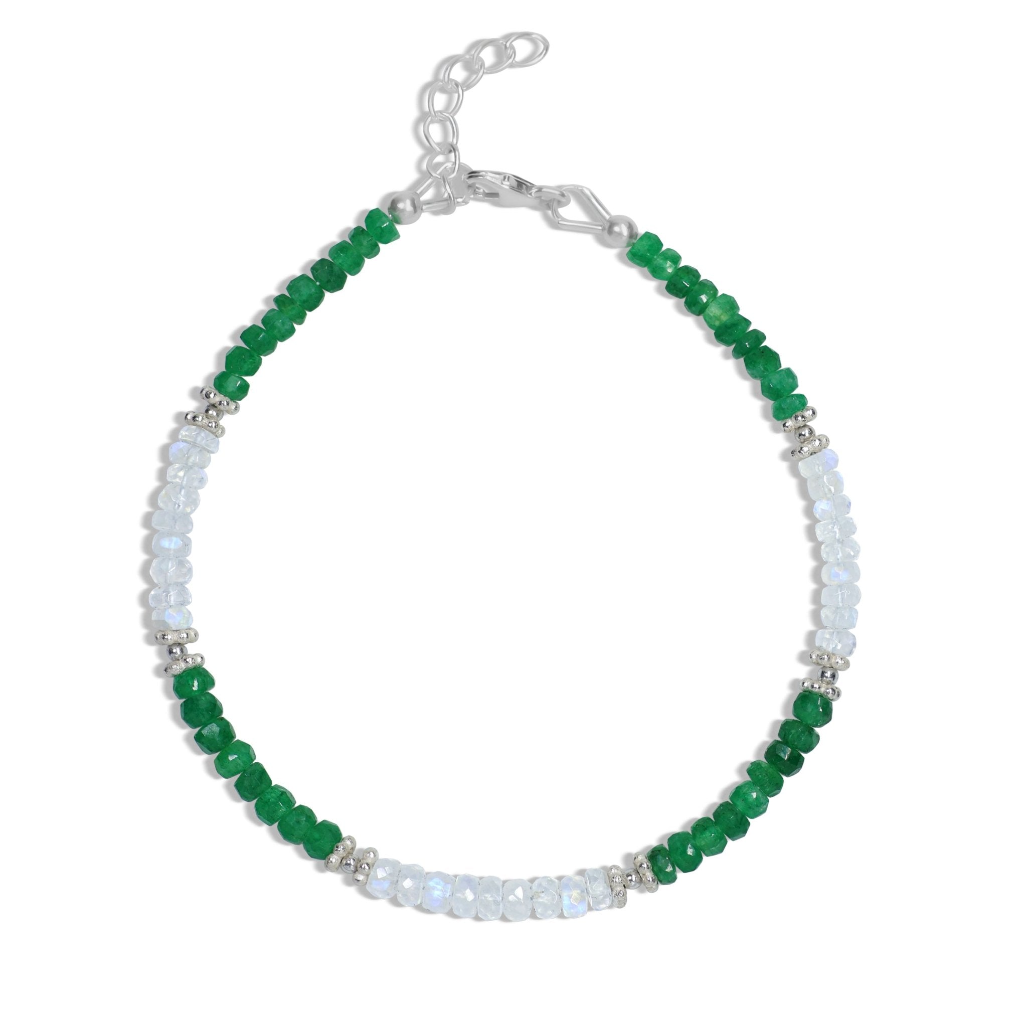 Rondelle Natural Emerald & Moonstone Pencil Beaded Bracelet - Goodstone Jewels