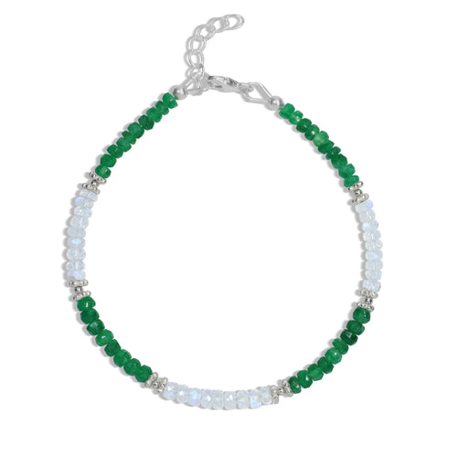 Rondelle Natural Emerald & Moonstone Pencil Beaded Bracelet