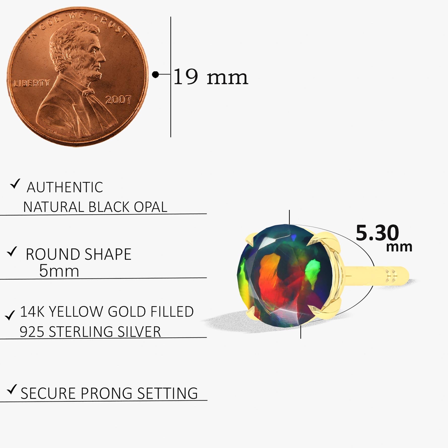 Round Black Opal Gemstone Simple Stud Earring - Goodstone Jewels