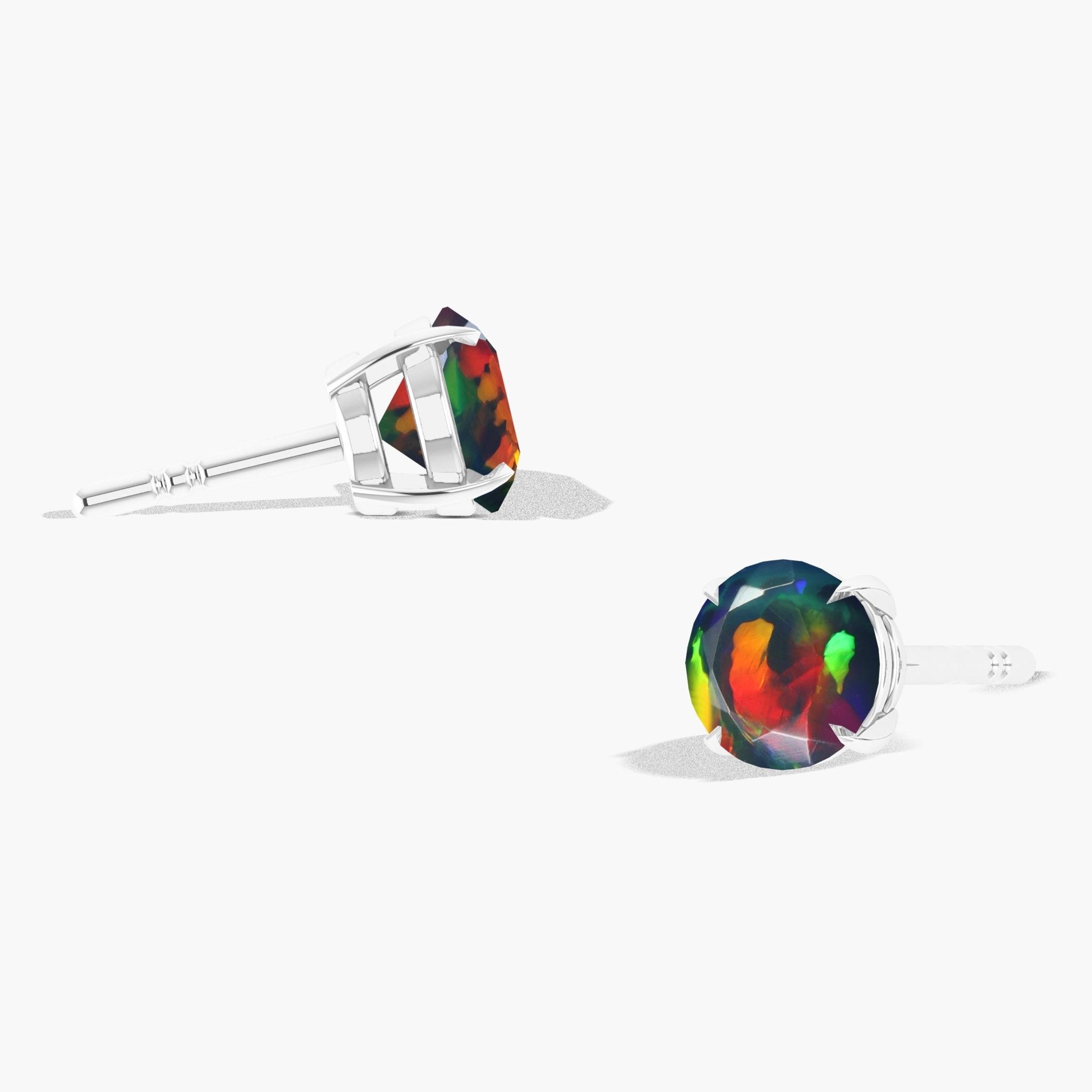 Round Black Opal Gemstone Simple Stud Earring - Goodstone Jewels
