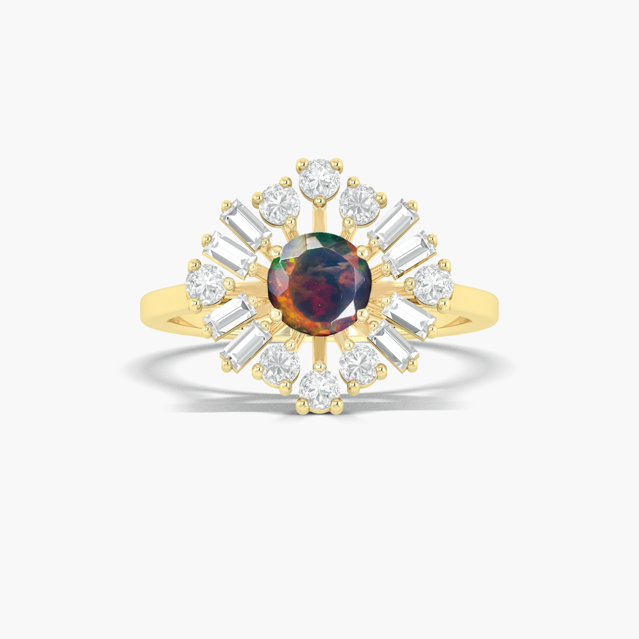 Round Black Rainbow fire Ethiopian opal wedding ring - Goodstone Jewels