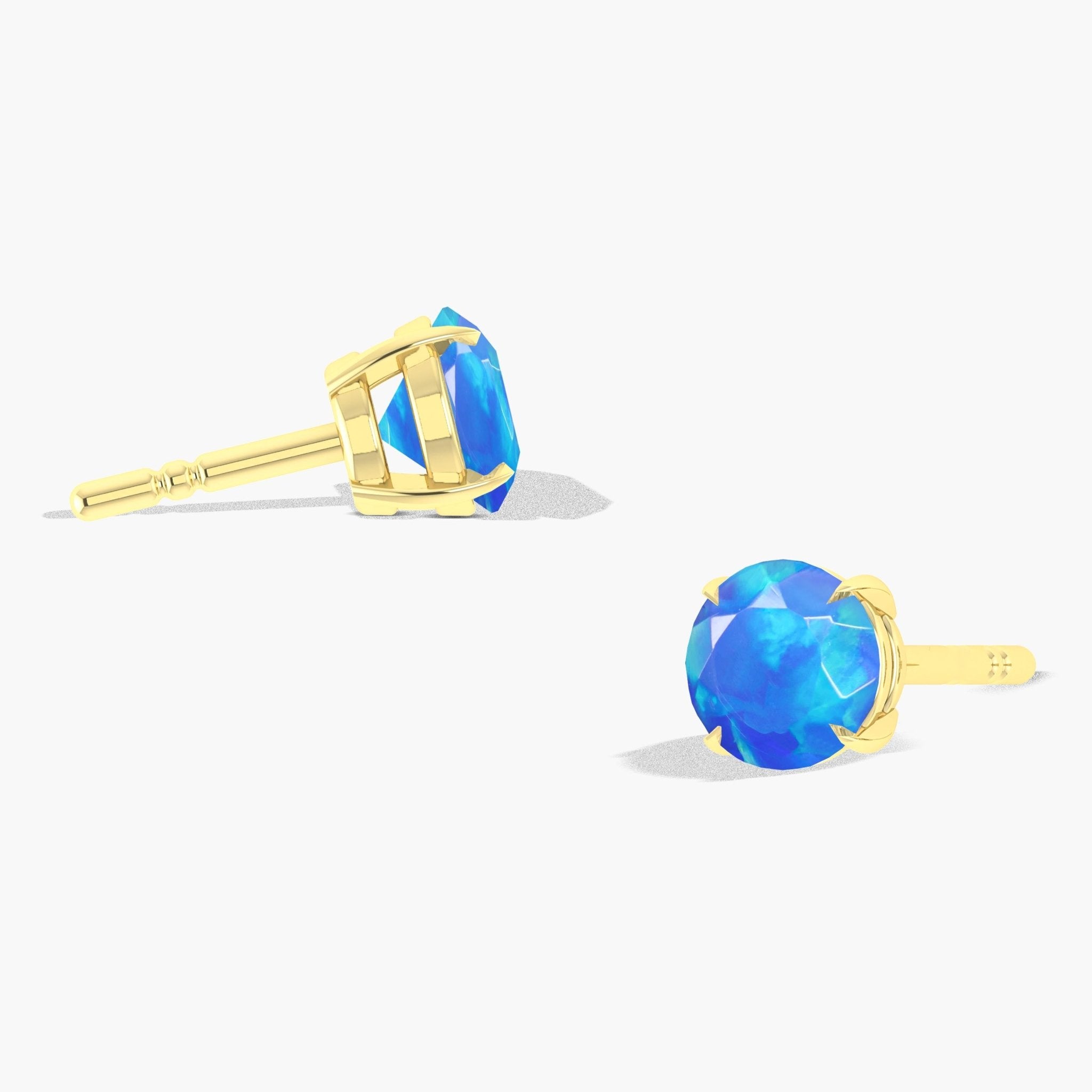 Round Blue Opal Gemstone Simple Stud Earring - Goodstone Jewels