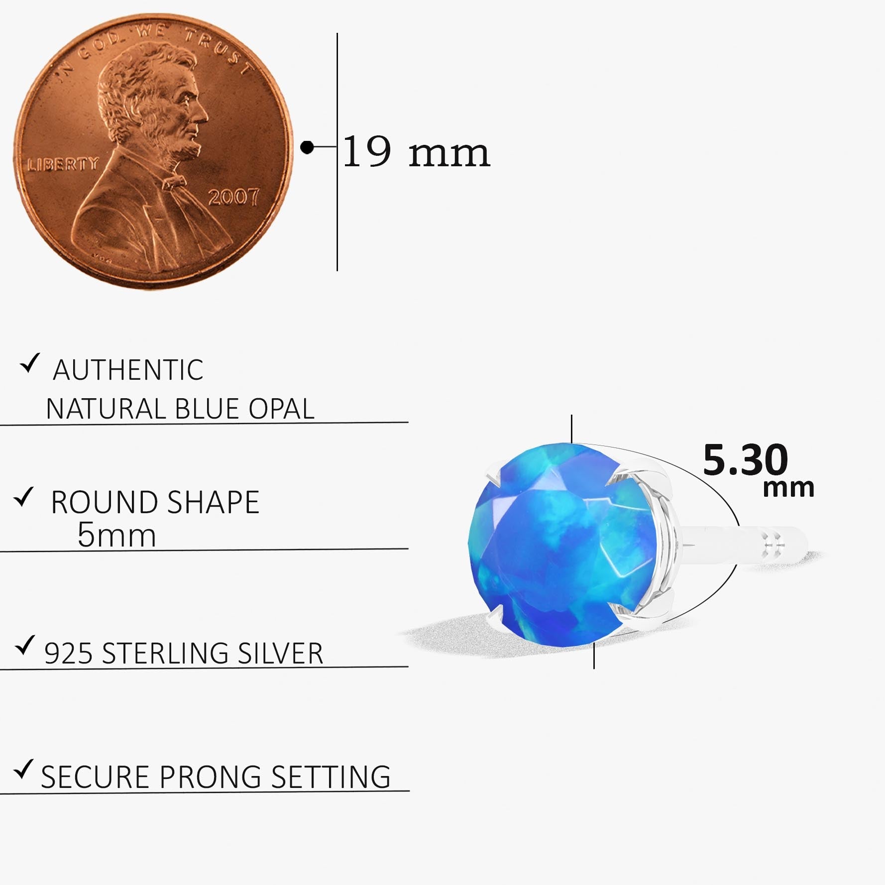 Round Blue Opal Gemstone Simple Stud Earring - Goodstone Jewels