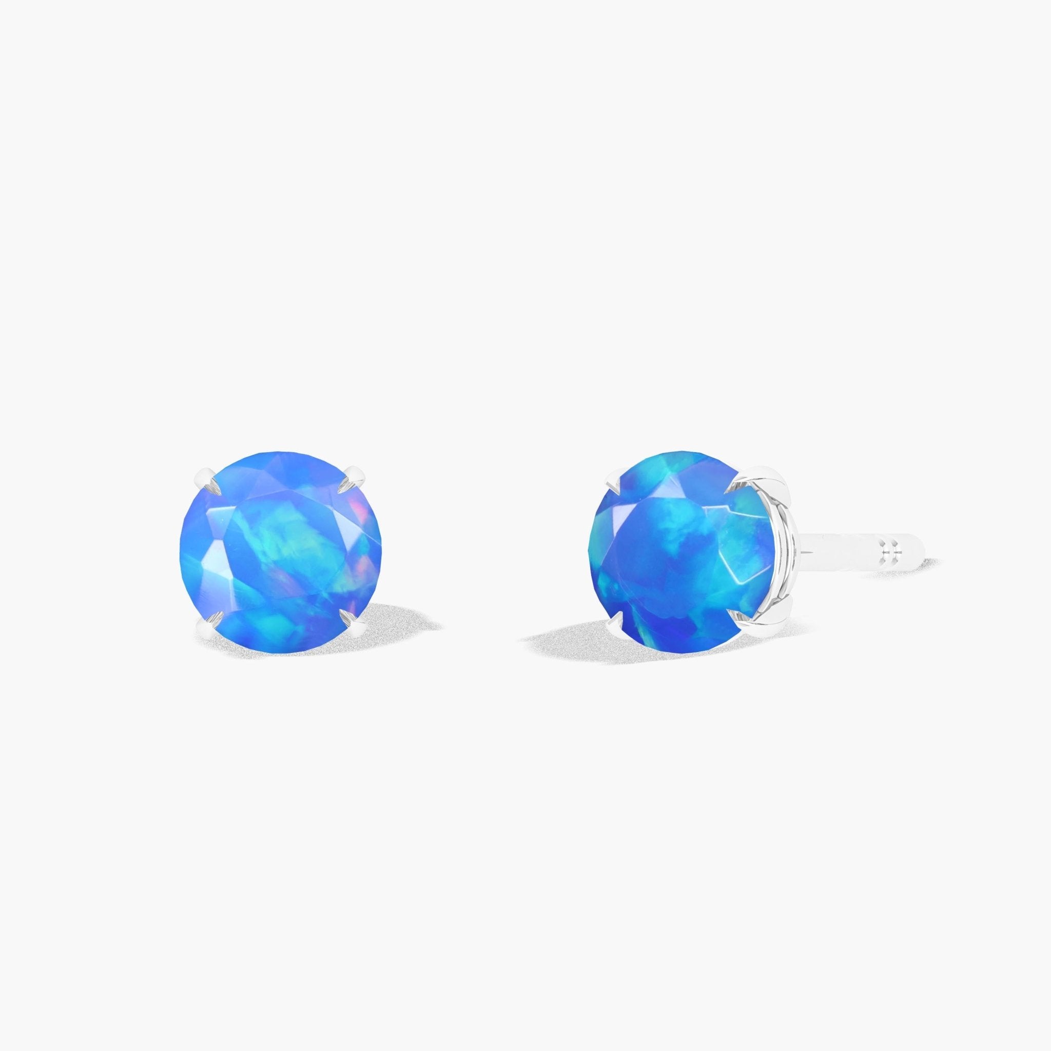 Round Blue Opal Gemstone Simple Stud Earring - Goodstone Jewels