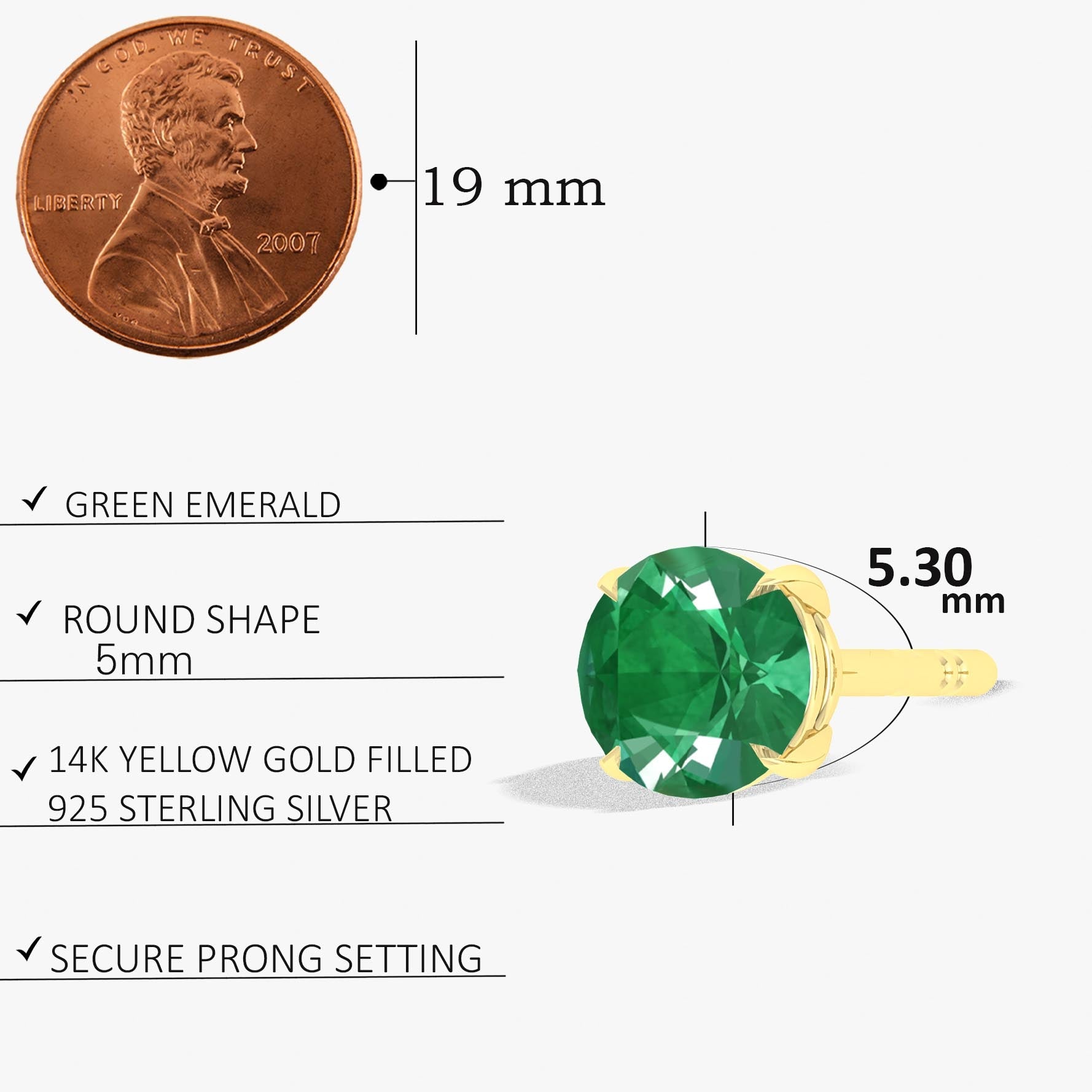 Round Emerald Gemstone Simple Stud Earring - Goodstone Jewels