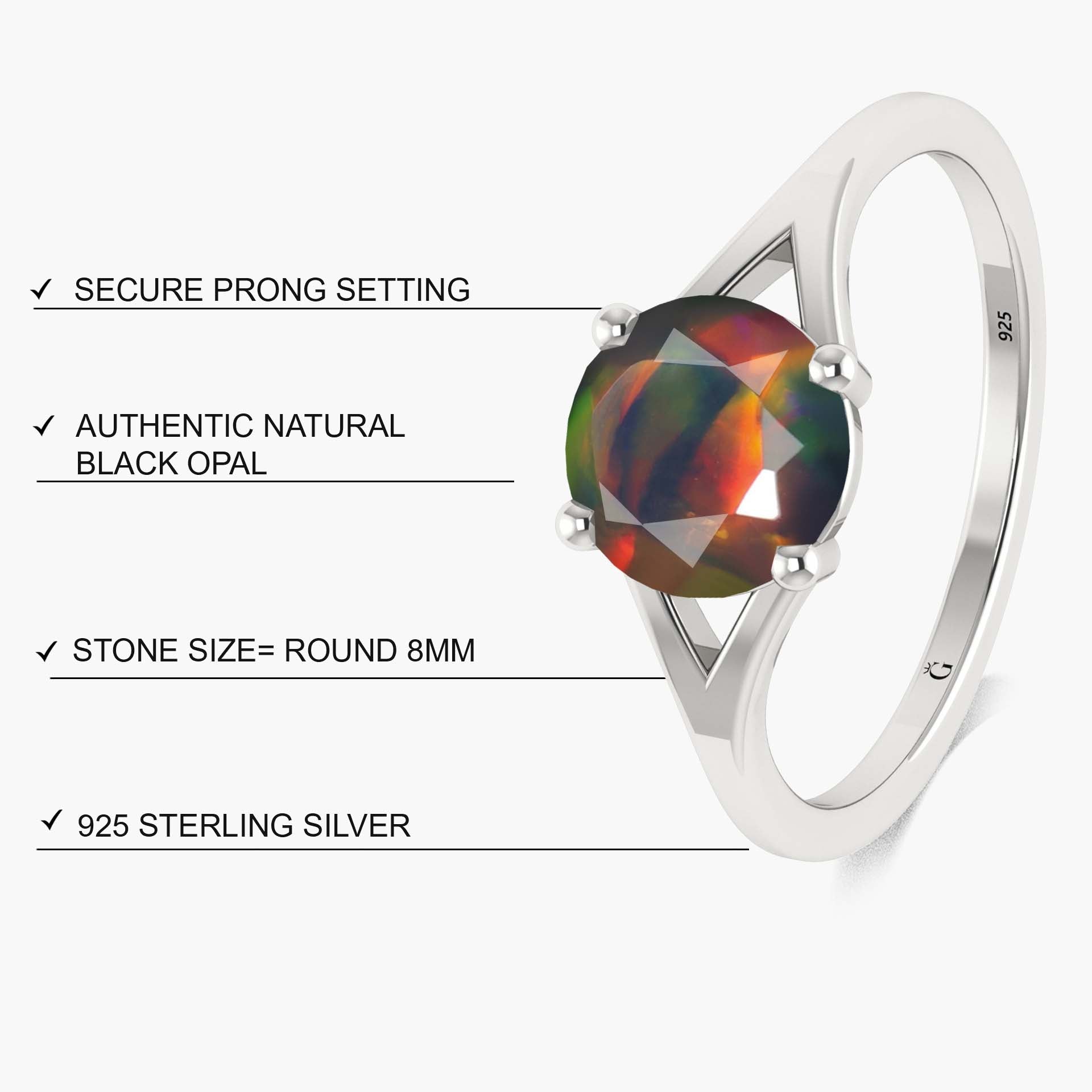 Round Faceted Black Opal Stone Statement Ring - Goodstone Jewels