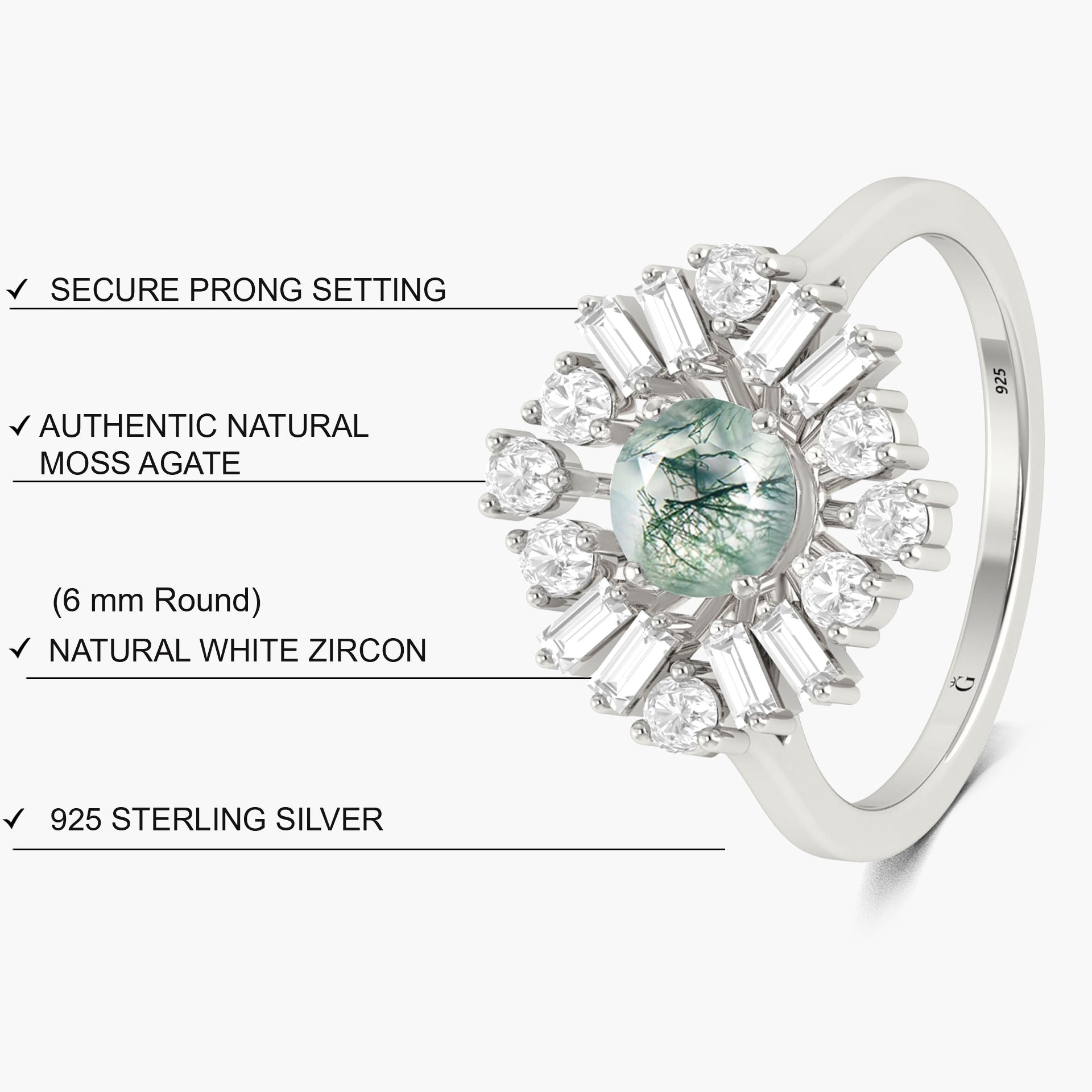 Round Moss Agate bautiful stone Engagement ring - Goodstone Jewels