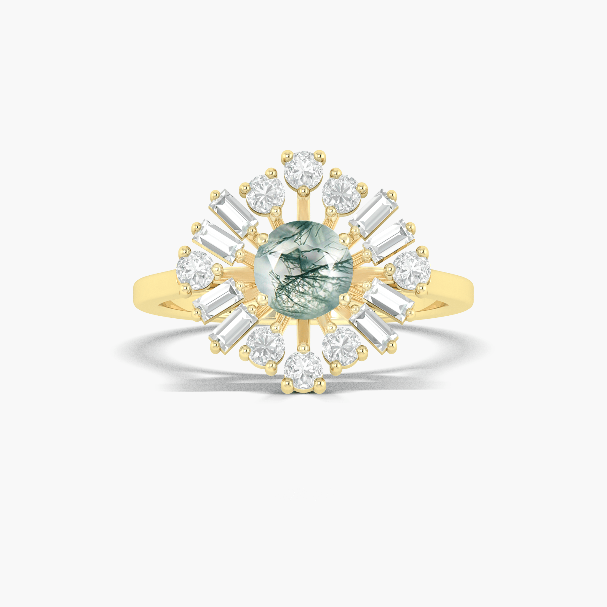Round Moss Agate bautiful stone Engagement ring - Goodstone Jewels
