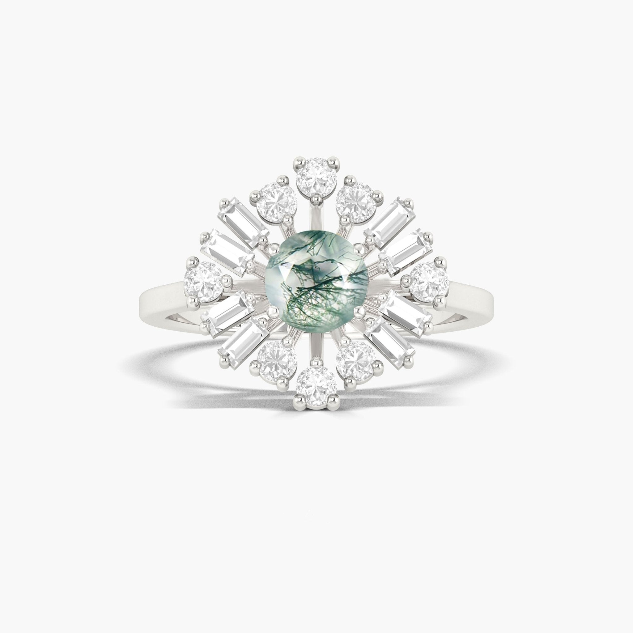 Round Moss Agate bautiful stone Engagement ring - Goodstone Jewels