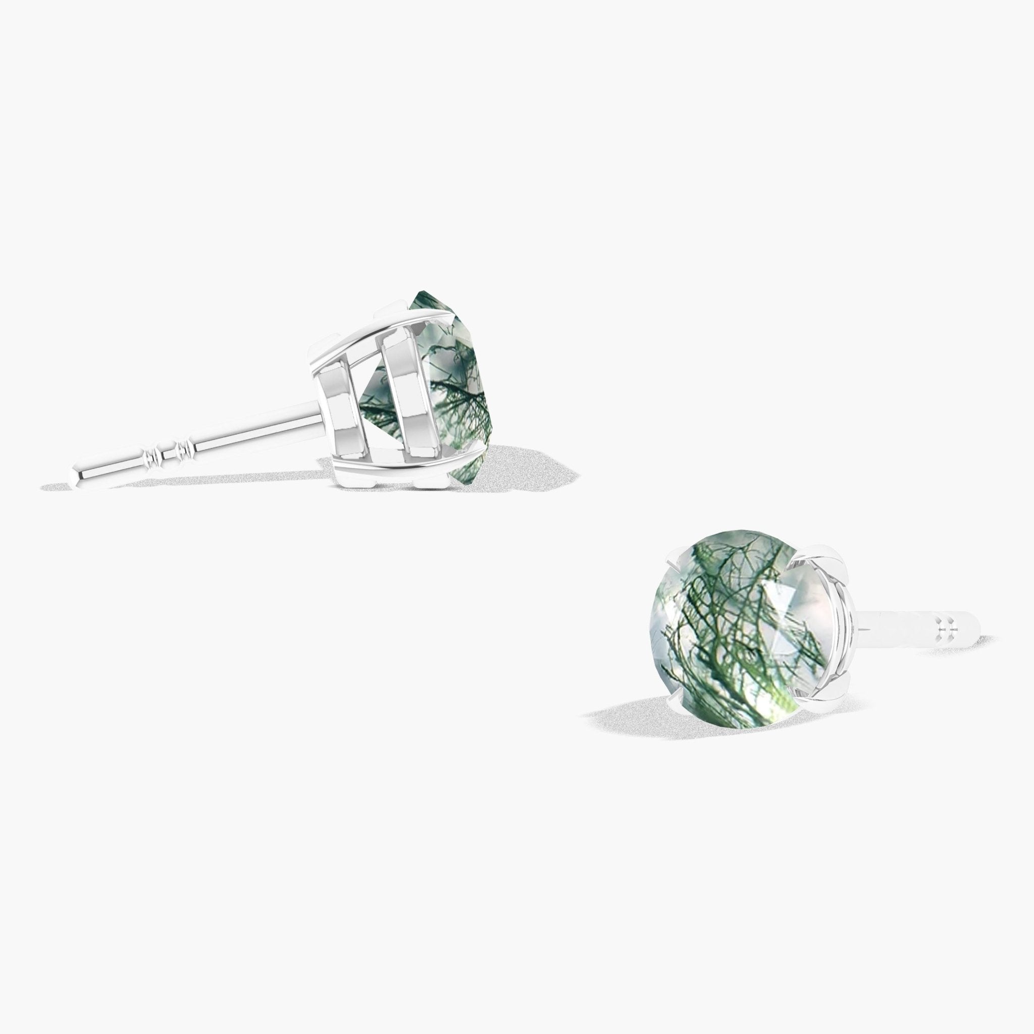 Round Moss Agate Gemstone Simple Stud Earring - Goodstone Jewels